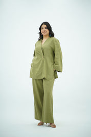 Ensemble Croisé en lin Vert olive