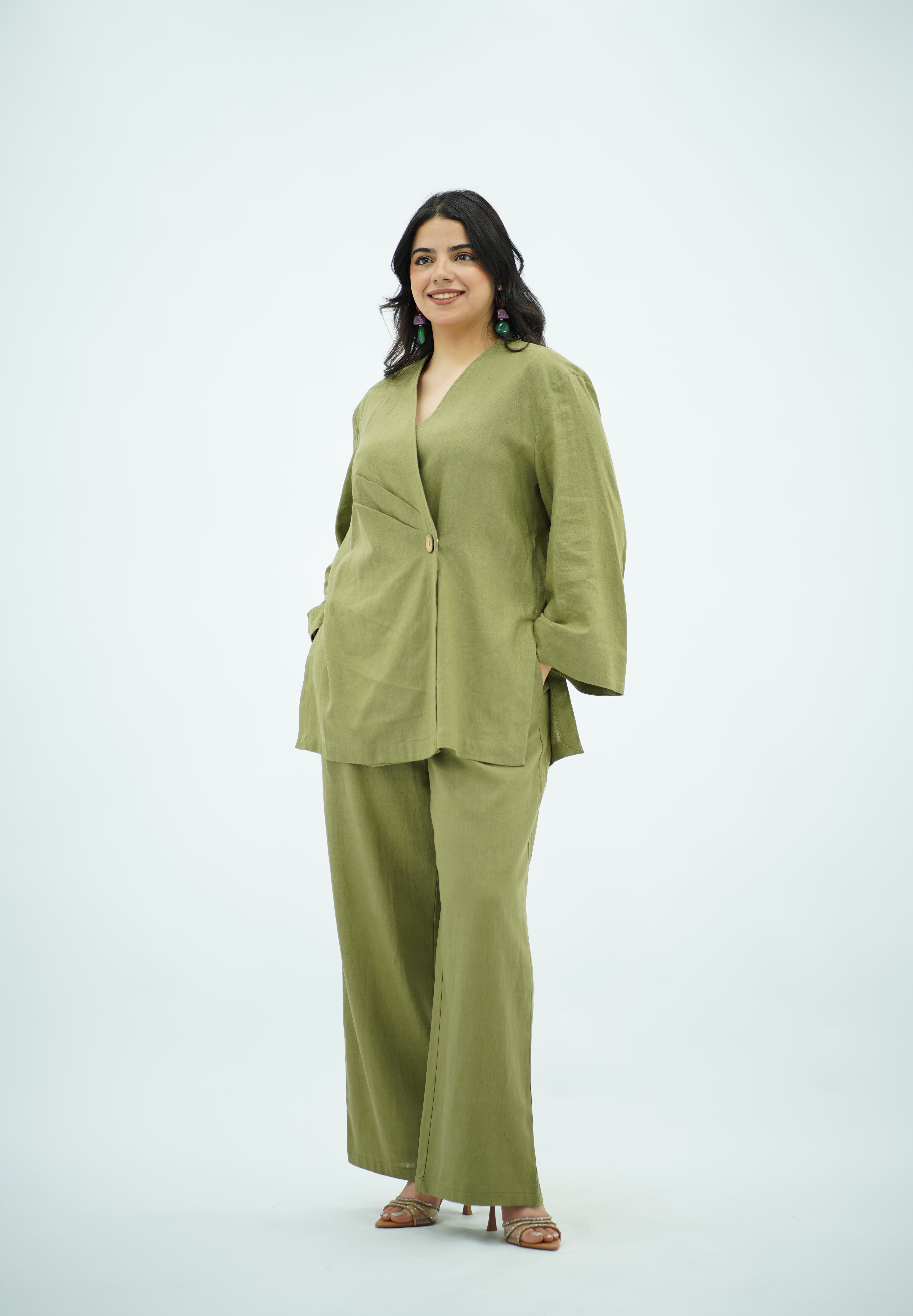 Ensemble Croisé en lin Vert olive