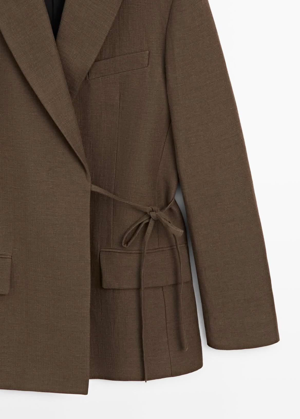Veste cache-cœur en lin vert olive