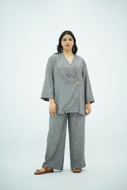Ensemble en Lin croisé gris chiné