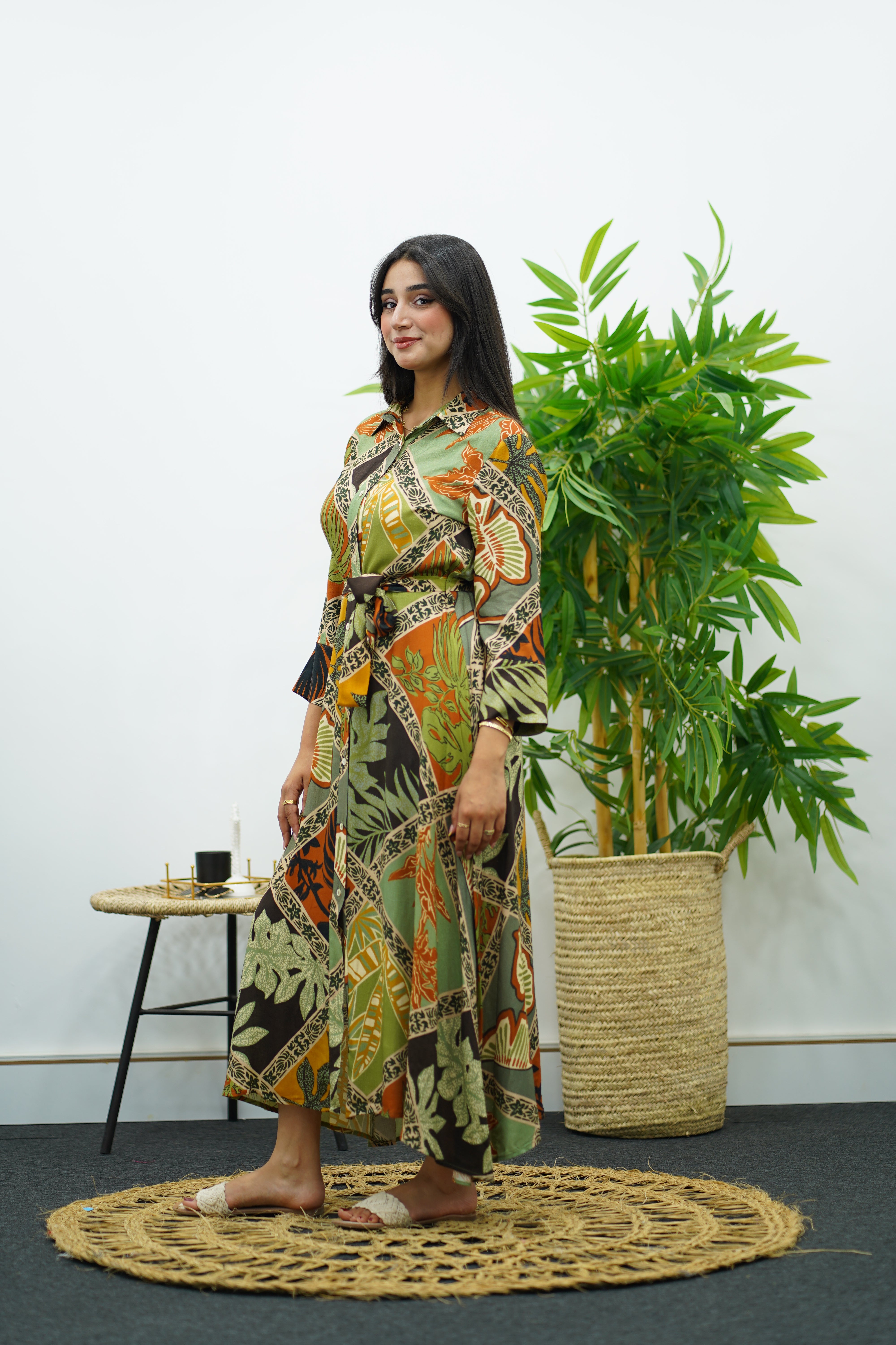 Robe longue à imprimé tropical