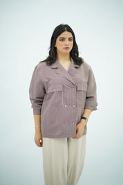 Chemise Rayée Style Saharienne à Double Boutonnage