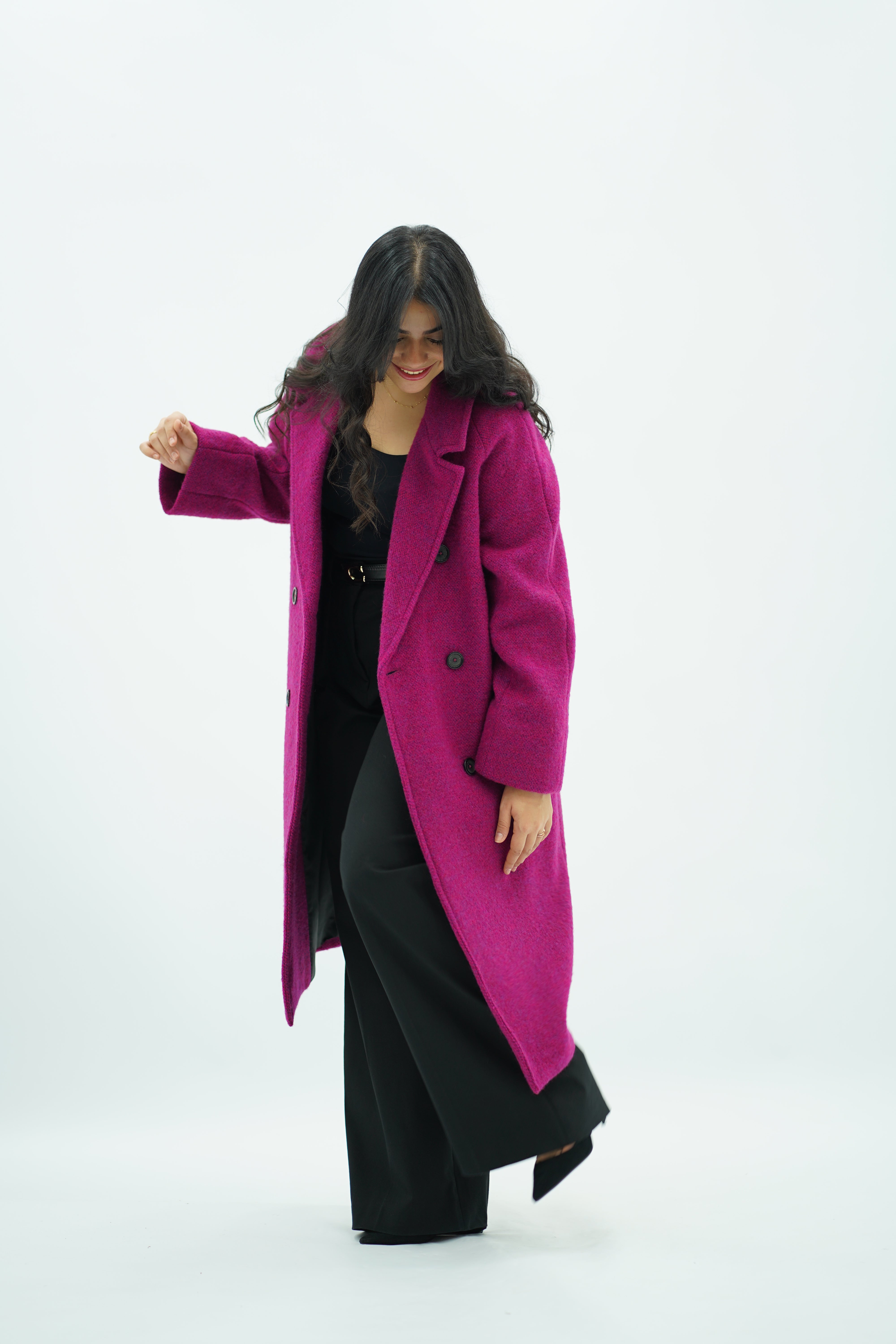 Manteau en Laine Bouclée Fushia Vif