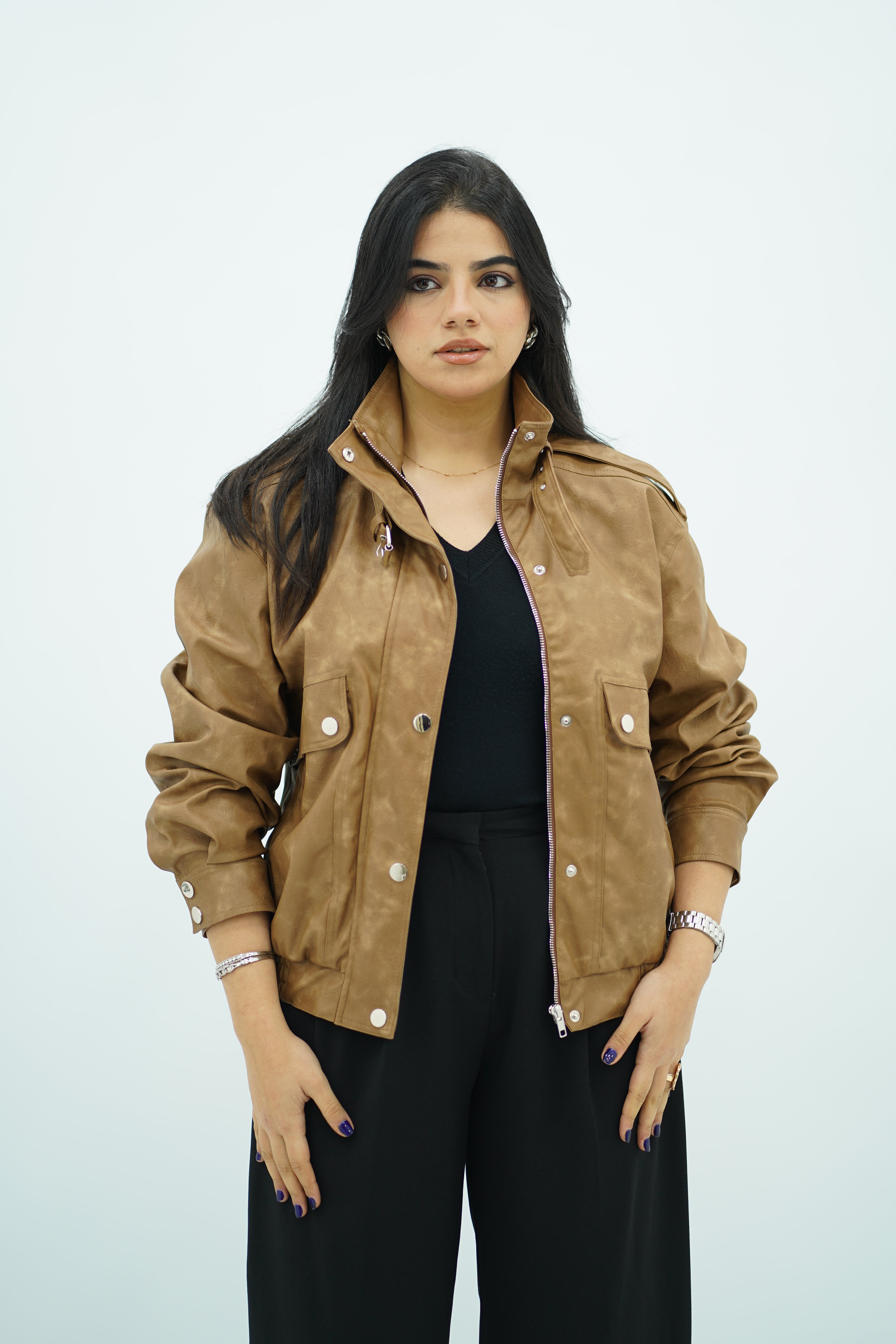 Bomber Similicuir camel Effet Vieilli