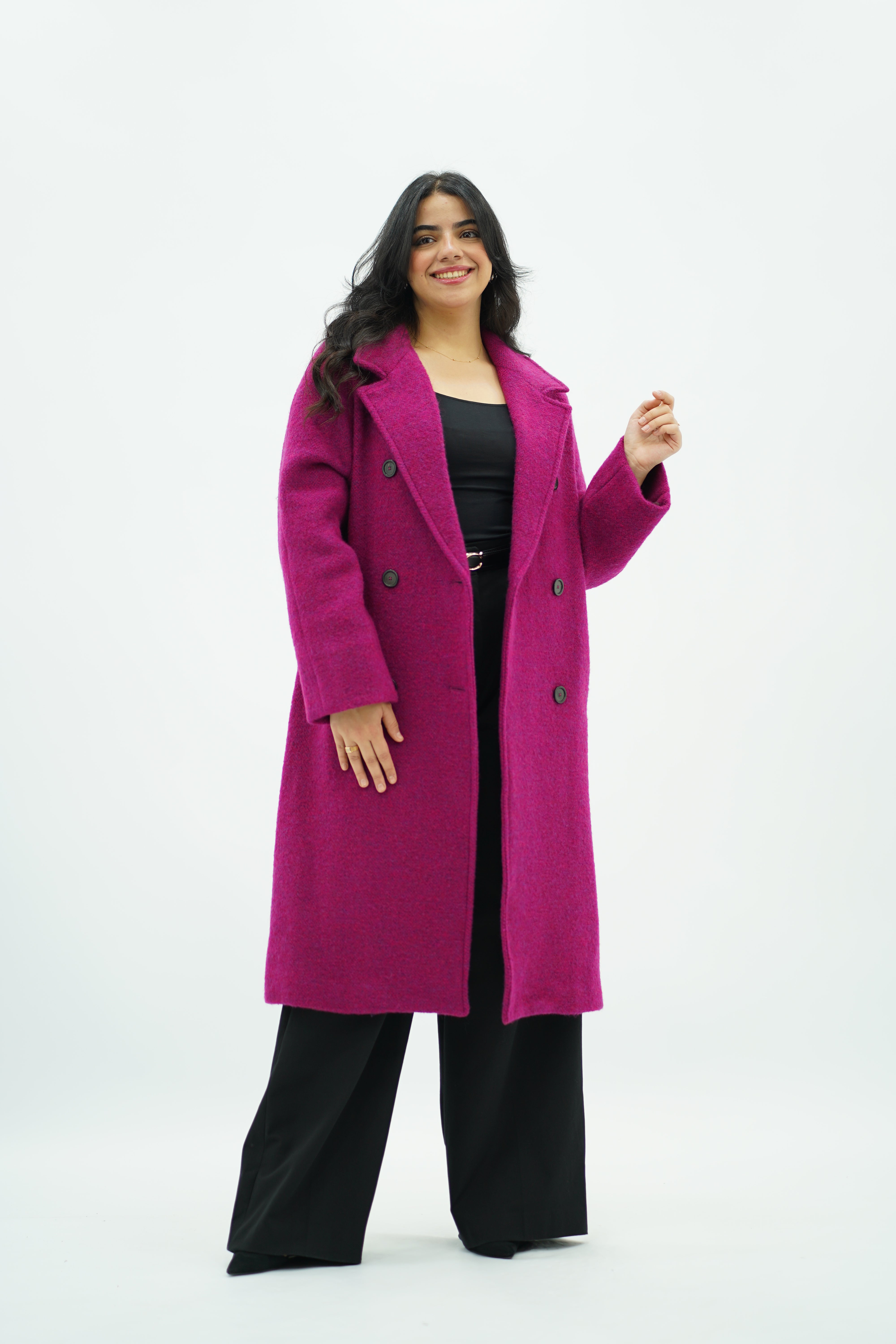 Manteau en Laine Bouclée Fushia Vif
