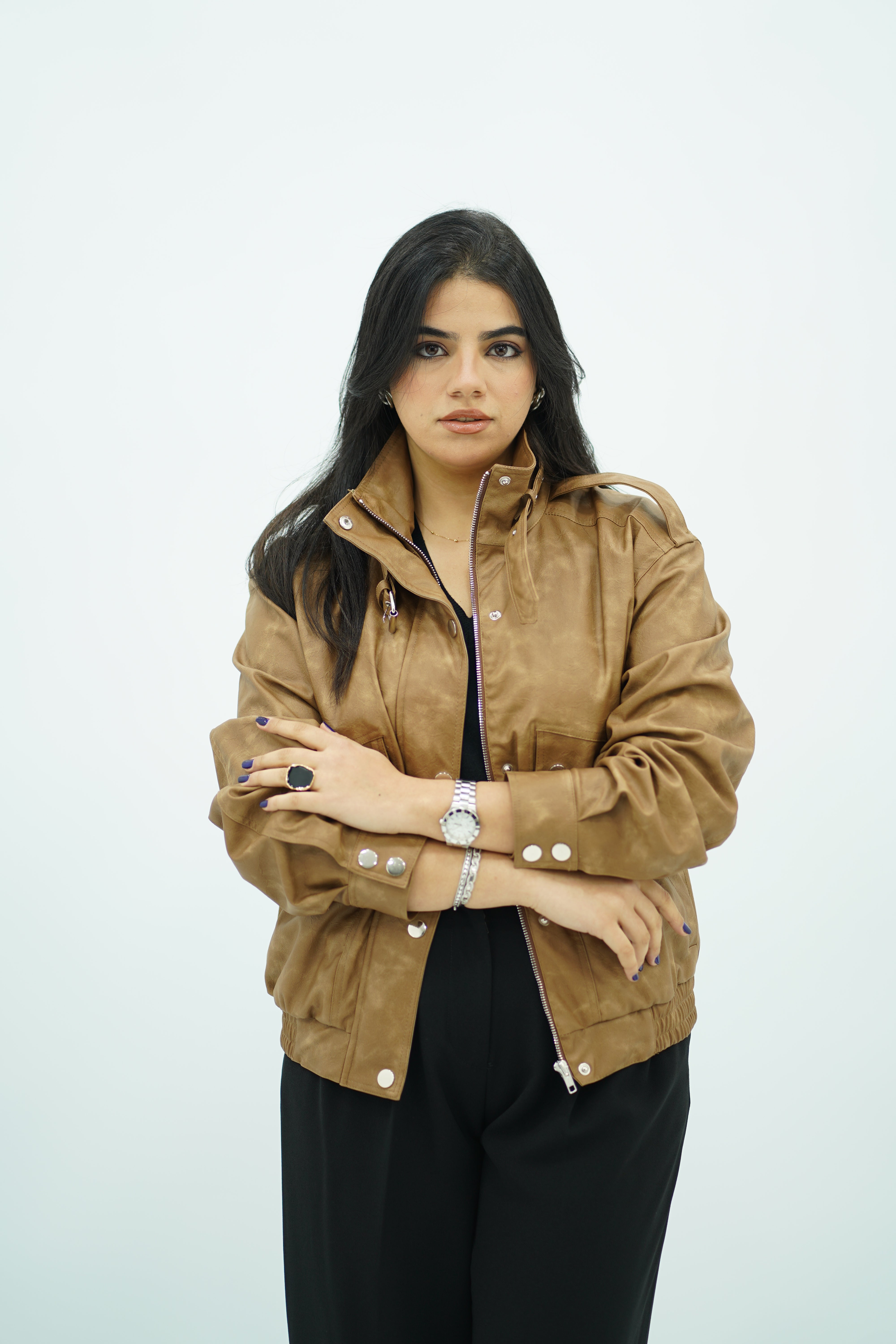 Bomber Similicuir camel Effet Vieilli