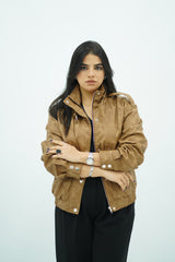 Bomber Similicuir camel Effet Vieilli