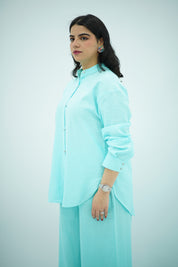 Ensemble En lin Bleu turquoise