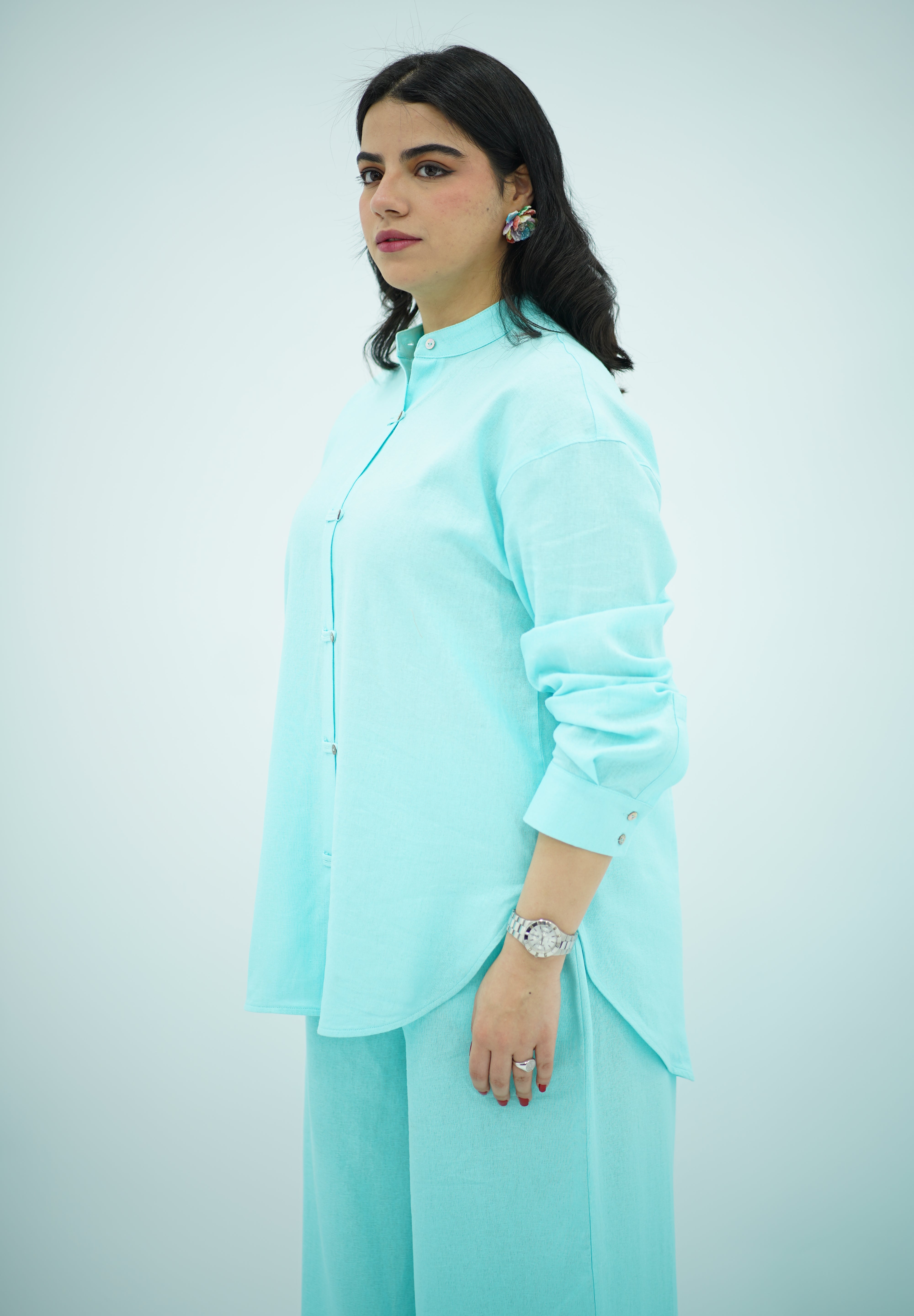 Ensemble En lin Bleu turquoise