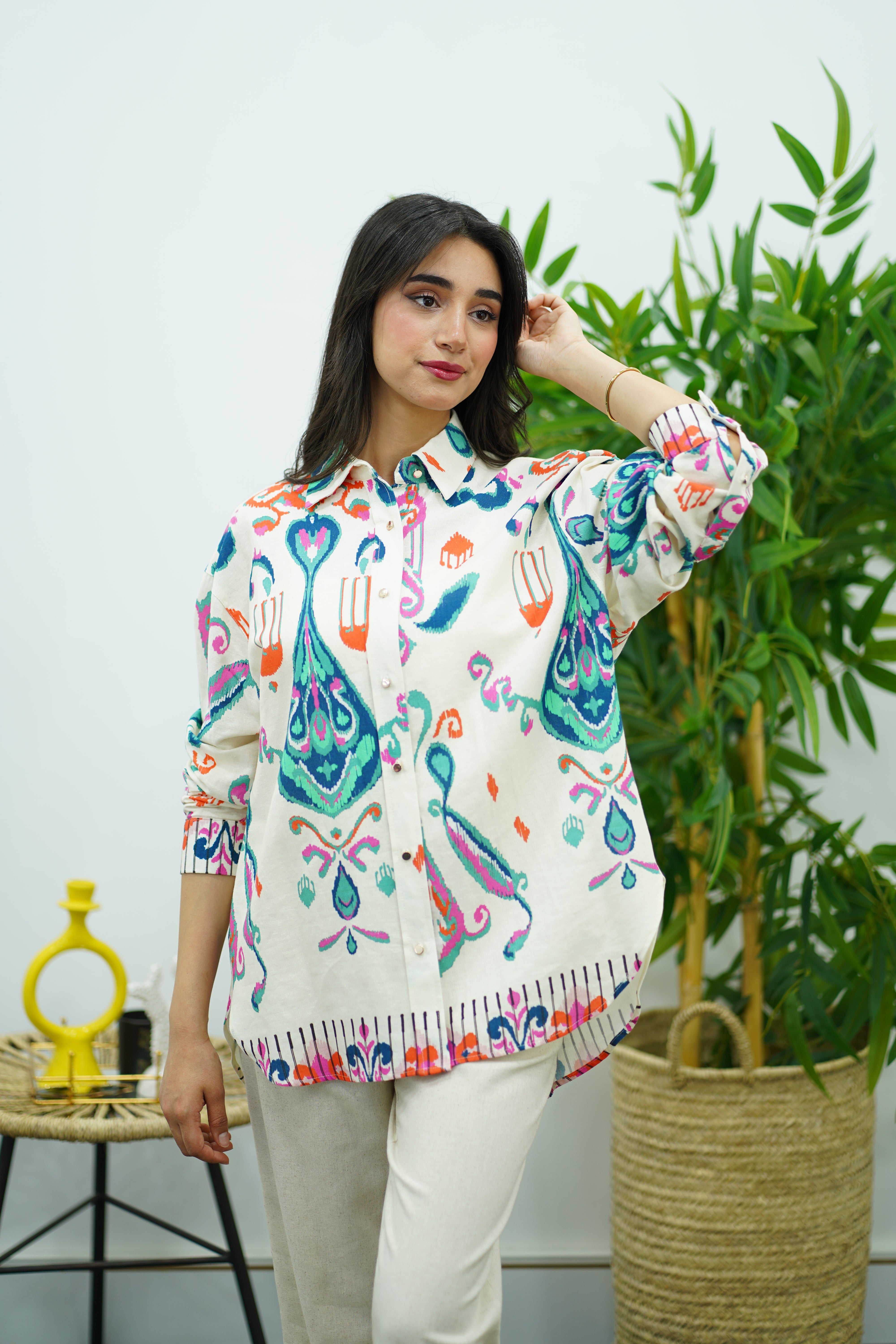 Chemise en Lin à Motifs Ikat