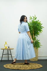 Robe En Popeline - Bleu Ciel