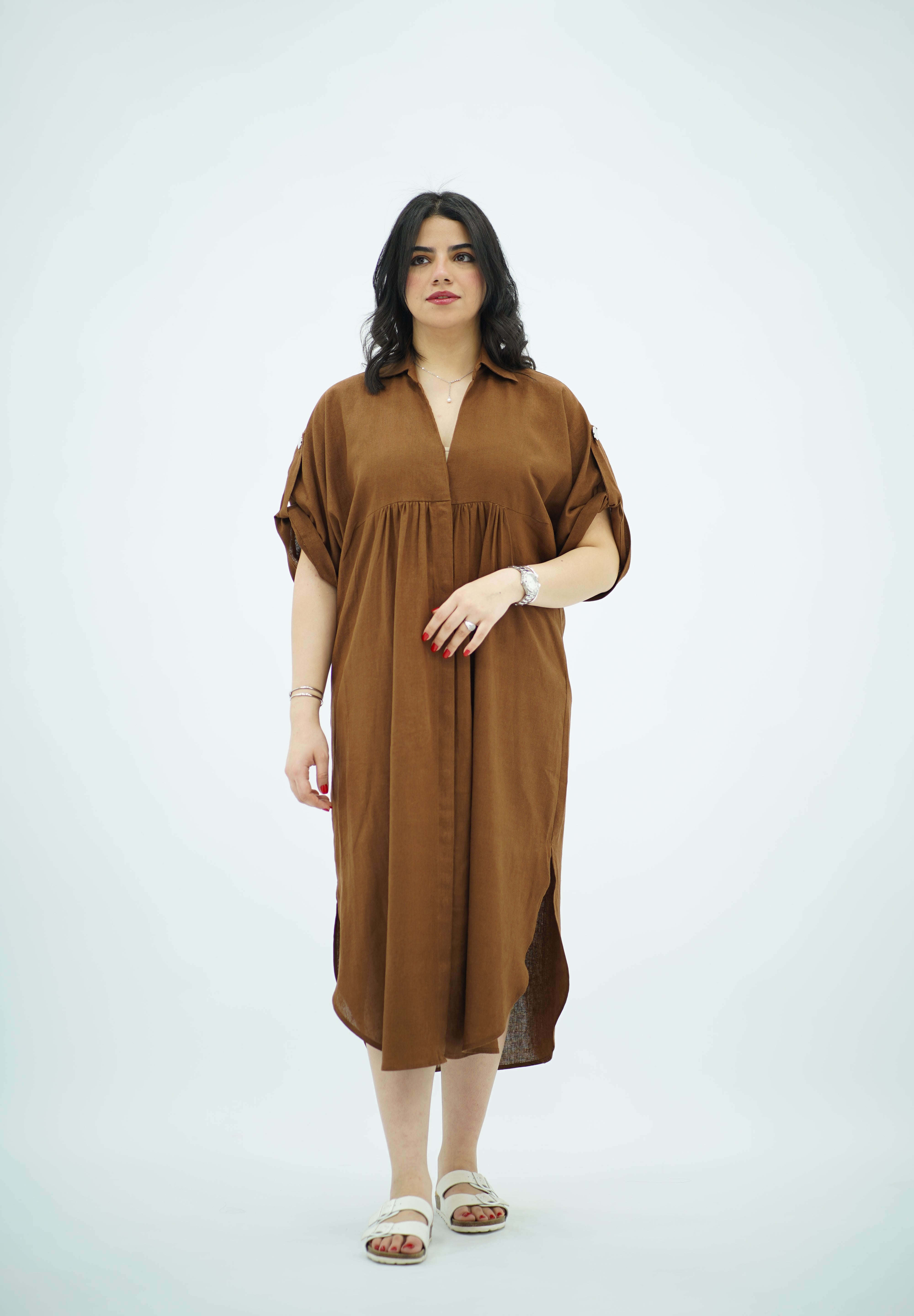 Robe Gandoura Midi en Lin Marron 🤎