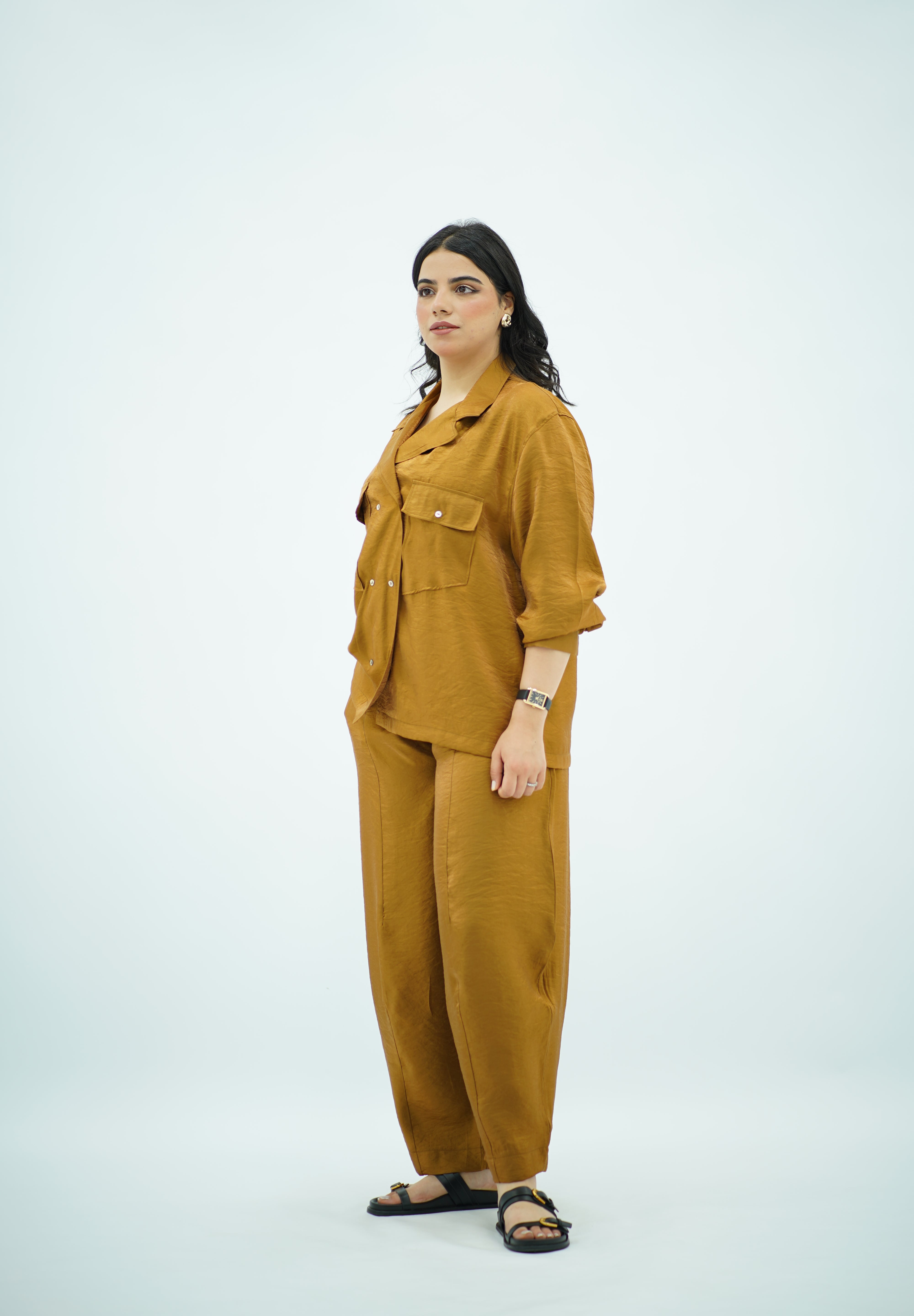Ensemble Camel fluide effet satiné