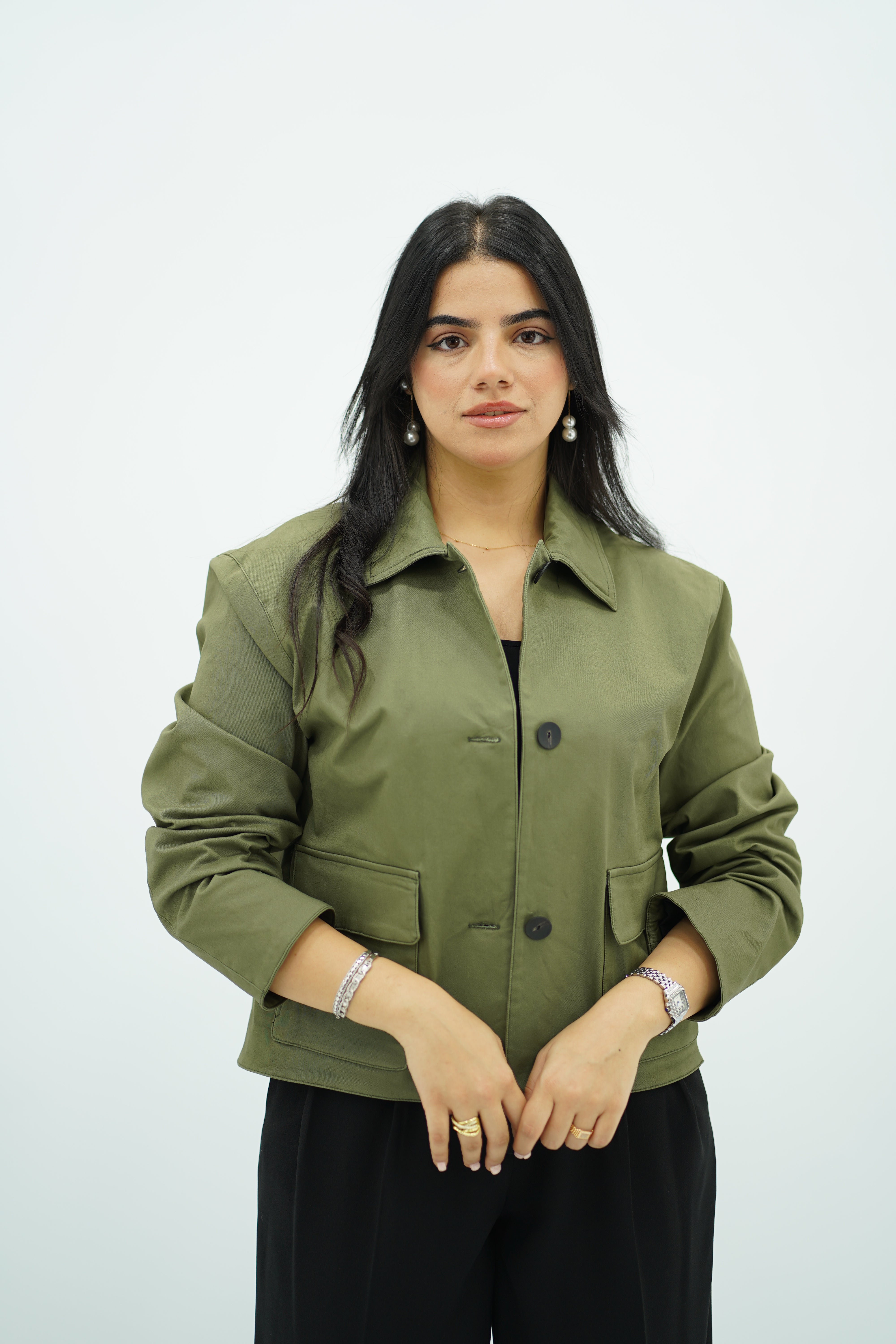 Trench Court kaki à Boutons Noirs