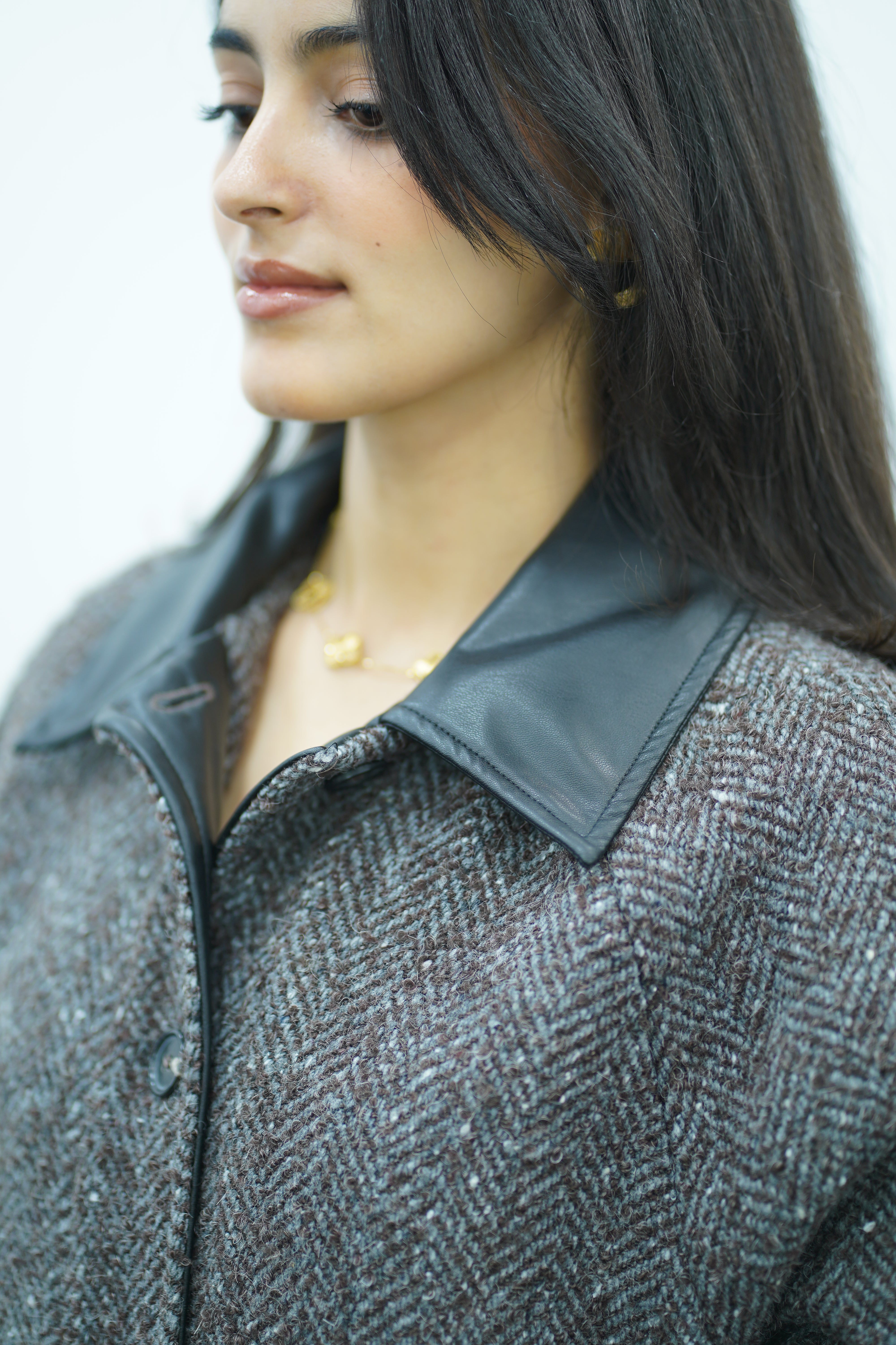 Manteau en laine avec col similicuir