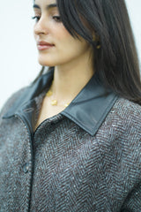 Manteau en laine avec col similicuir