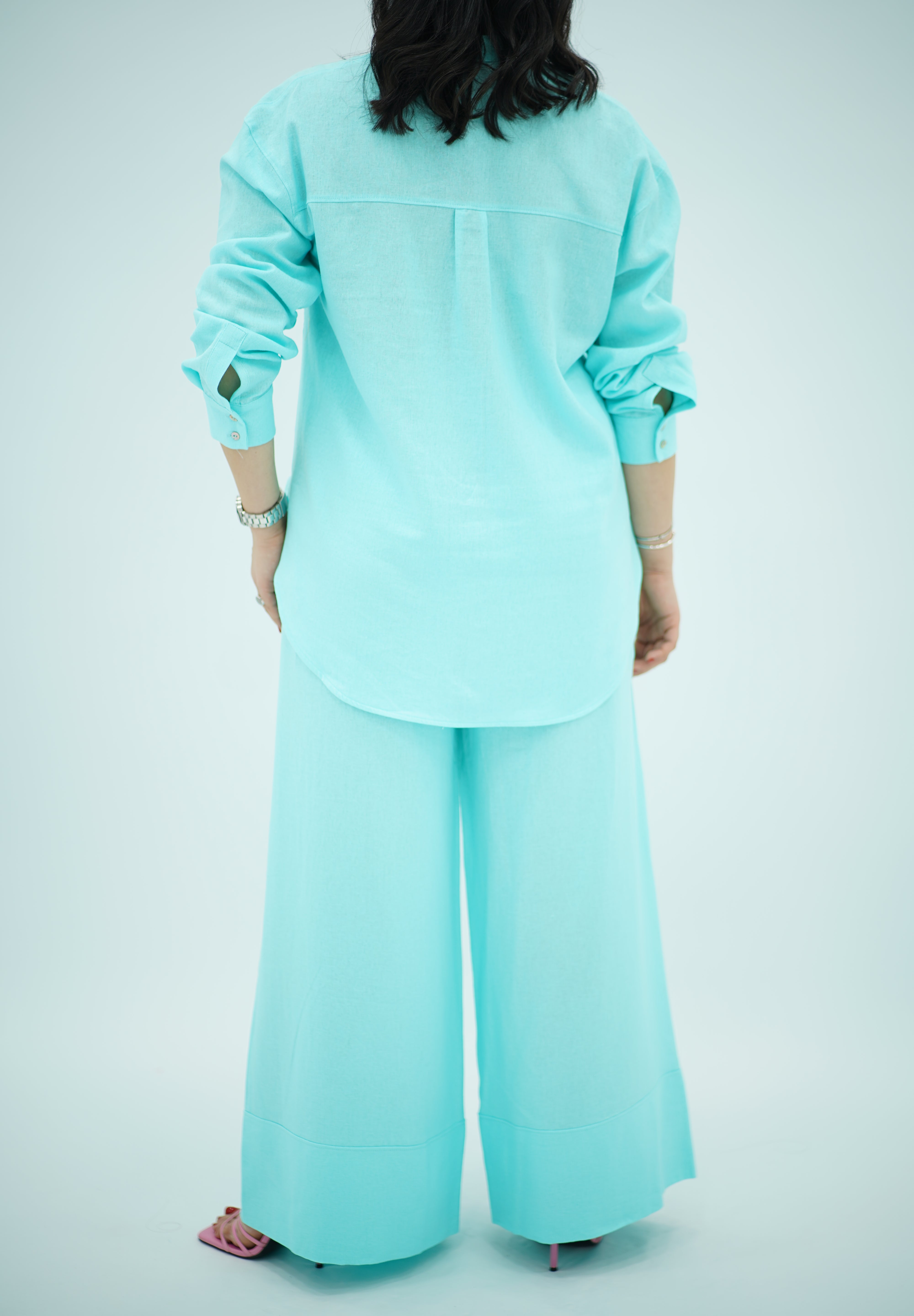 Ensemble En lin Bleu turquoise