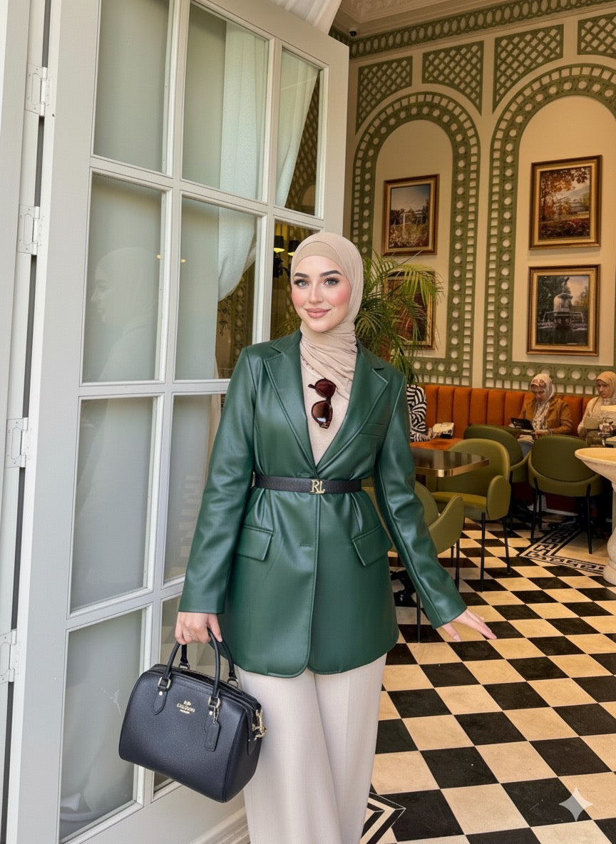 Veste en similicuir vert sapin