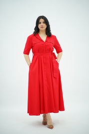 Robe chemise midi ceinturée Rouge 🌹
