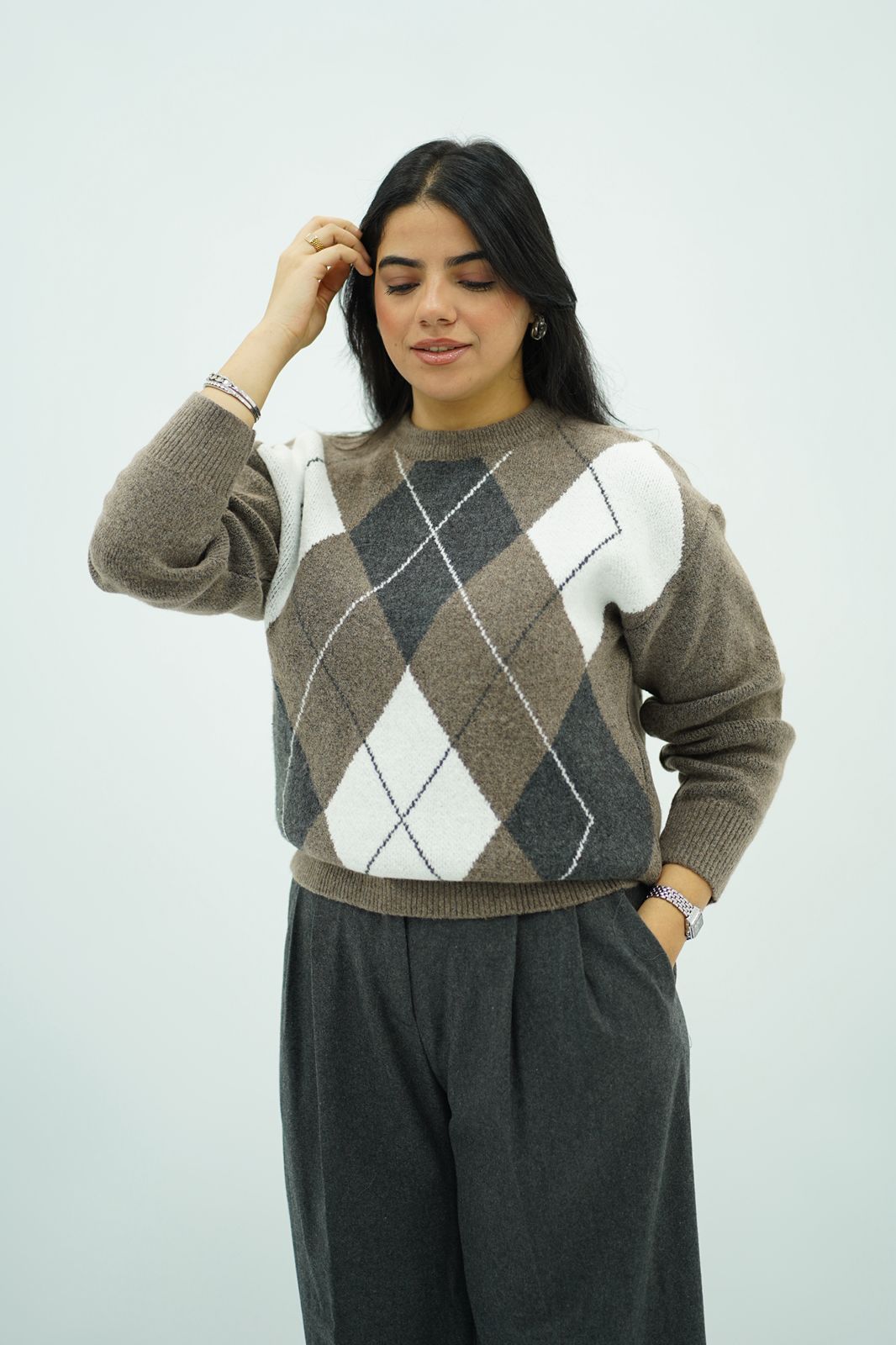 Pull à motifs losanges en maille