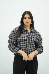 Bomber à carreaux en tweed Blanc et Noir