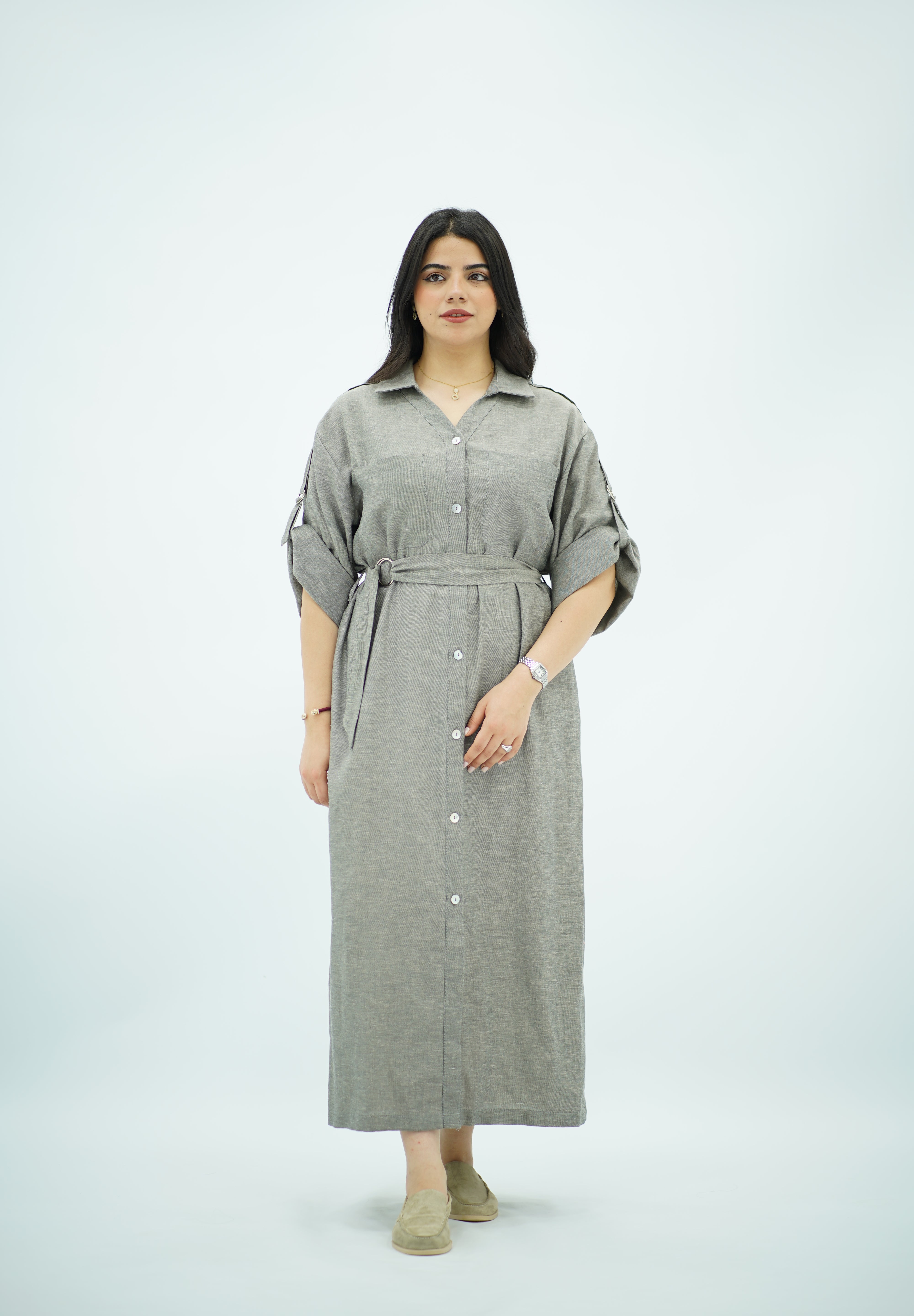 Robe Gris Longue En lin