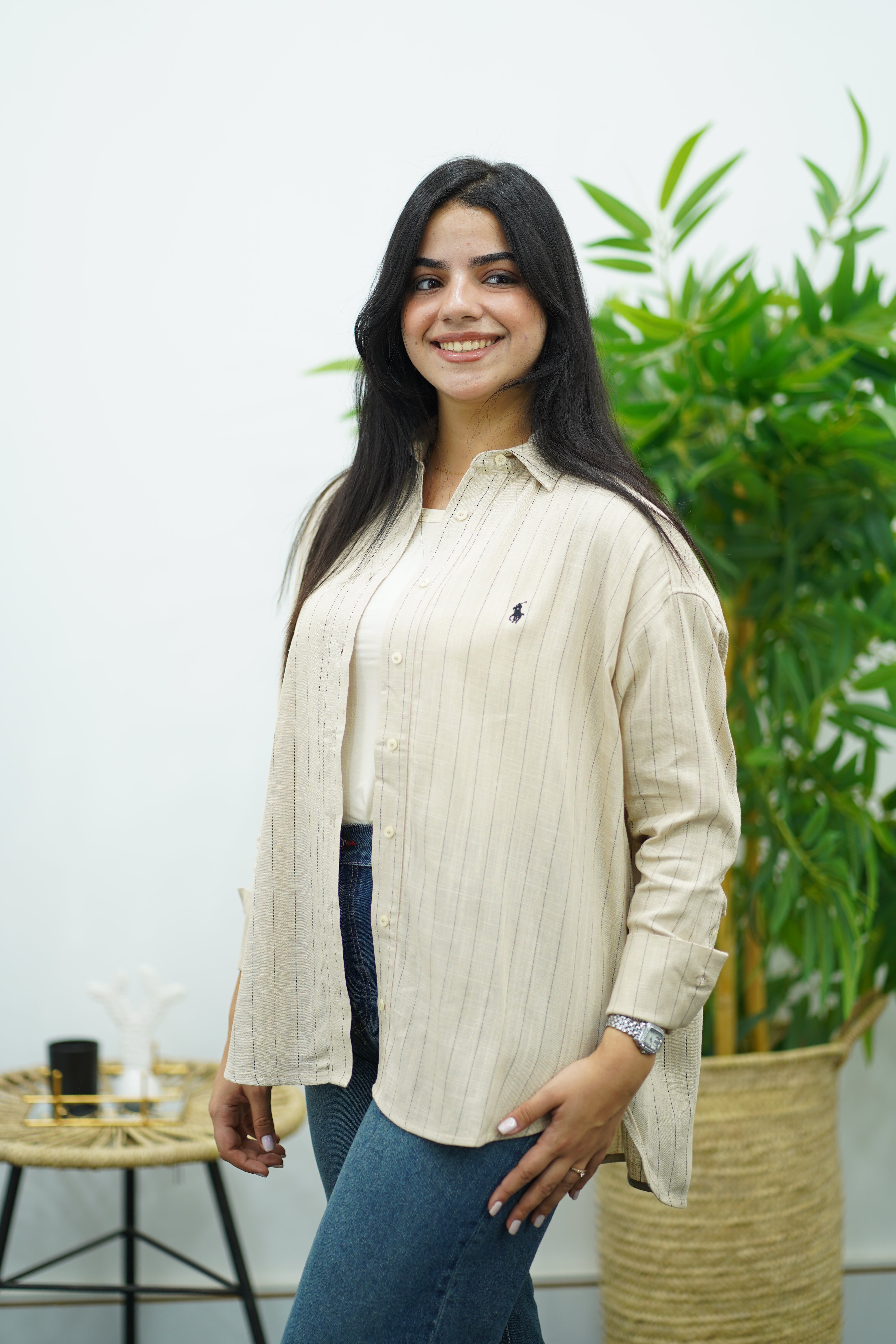 Chemise Rayé En lin - Beige