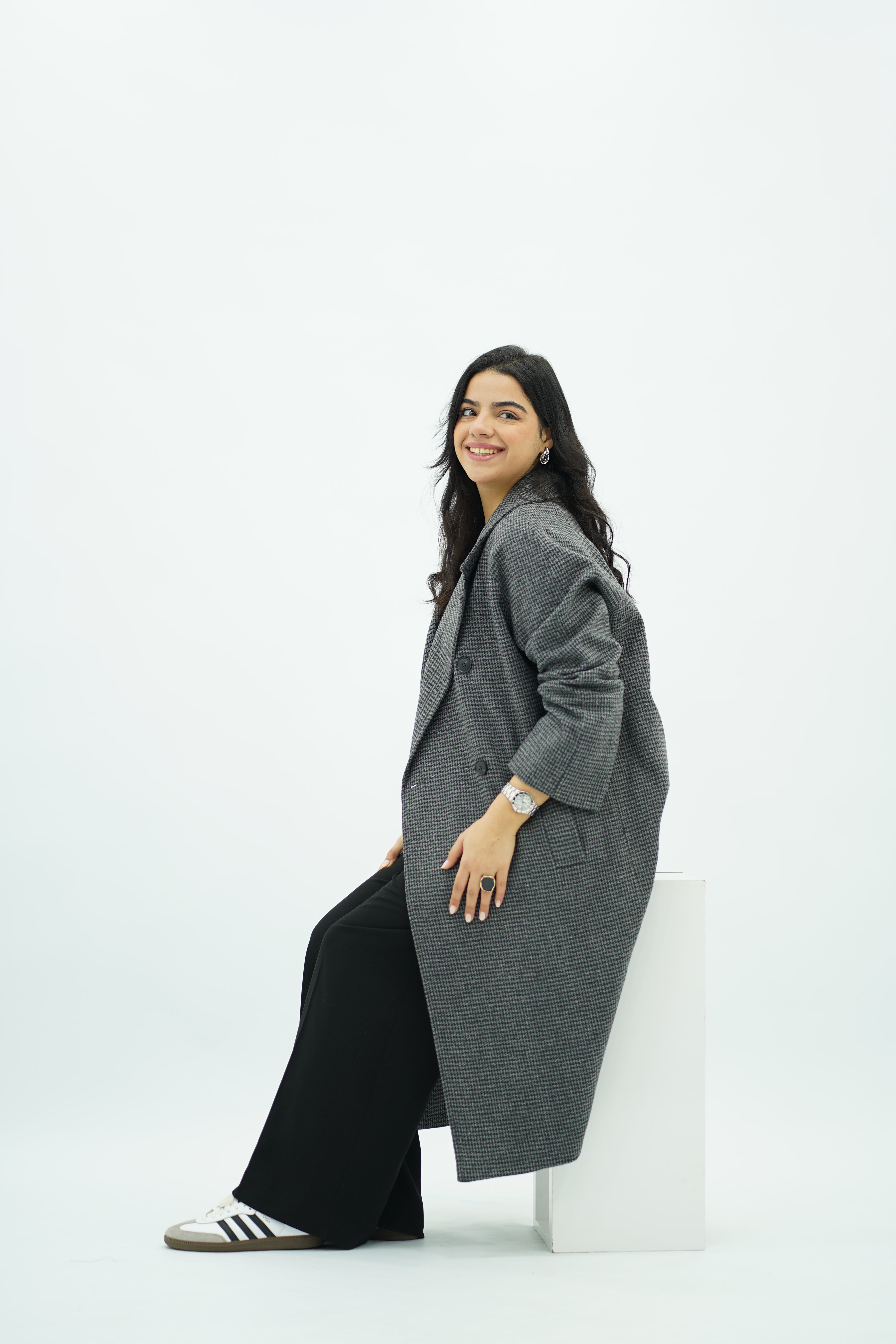 Manteau Gris oversize pied de poule