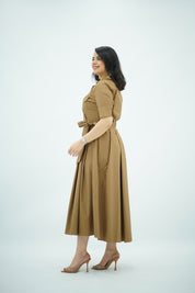 Robe midi Camel en Popeline