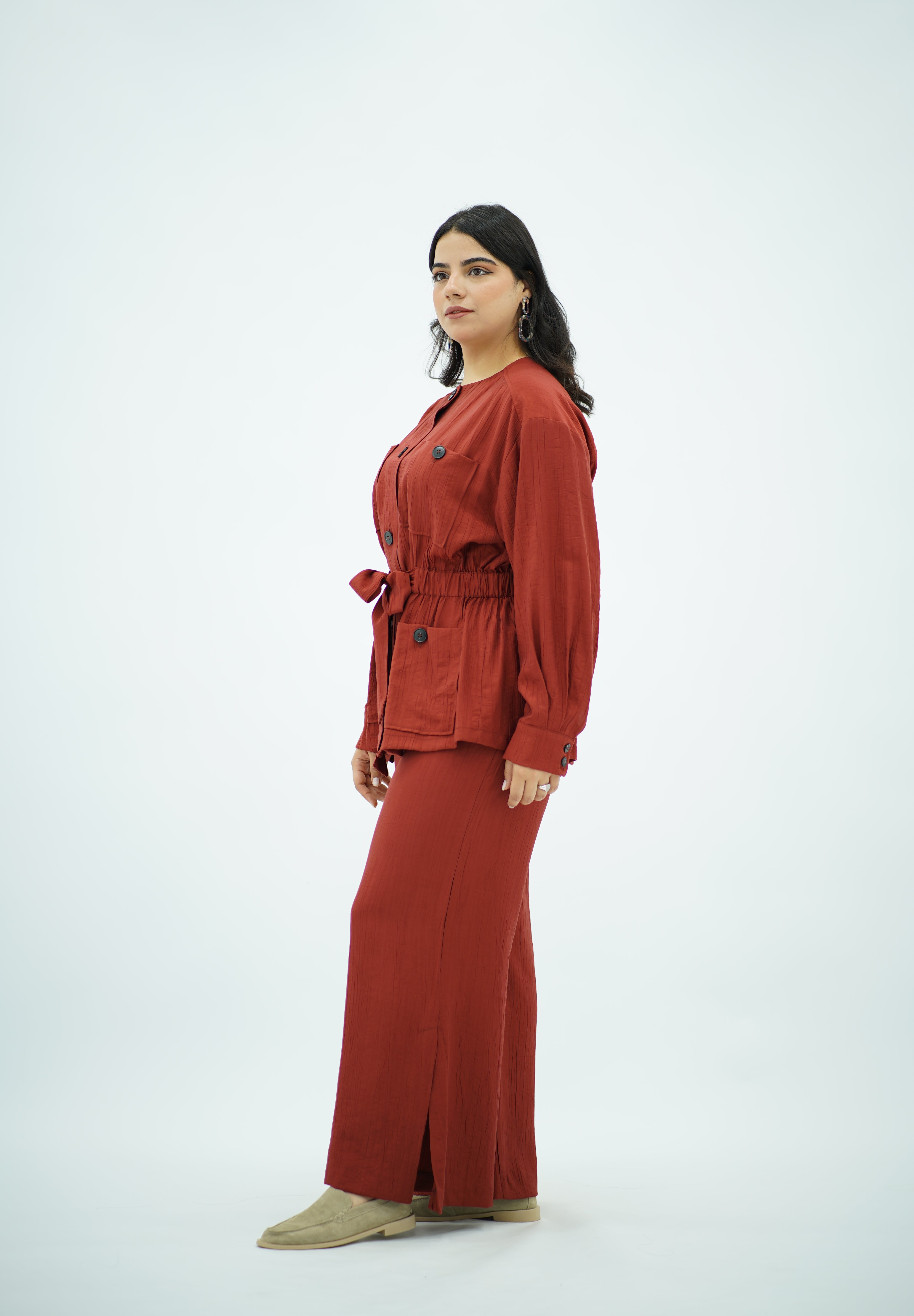 Ensemble En crêpe plissé Rouge brique