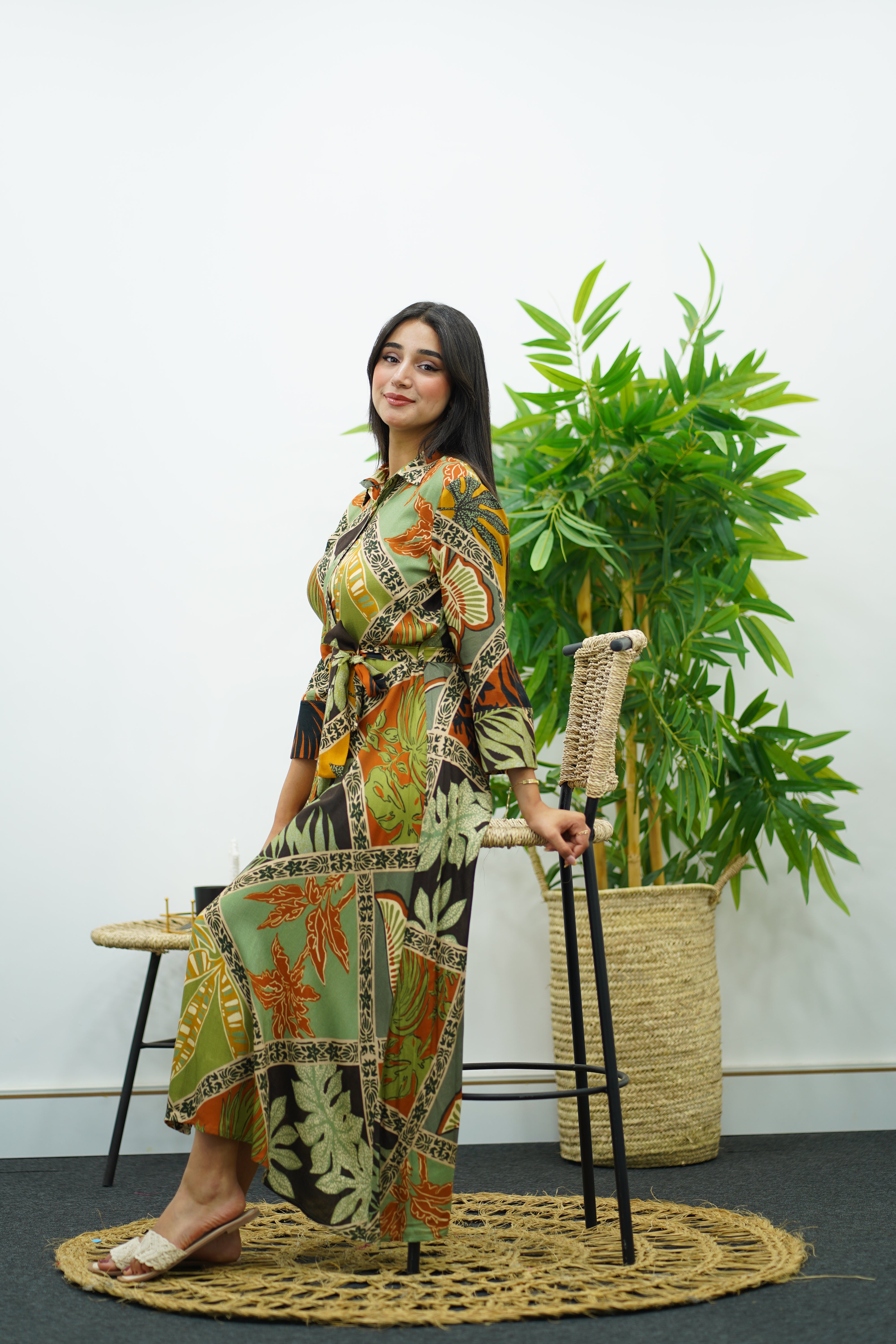 Robe longue à imprimé tropical
