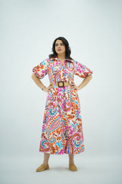 Robe ceinturé en Popeline Imprimée