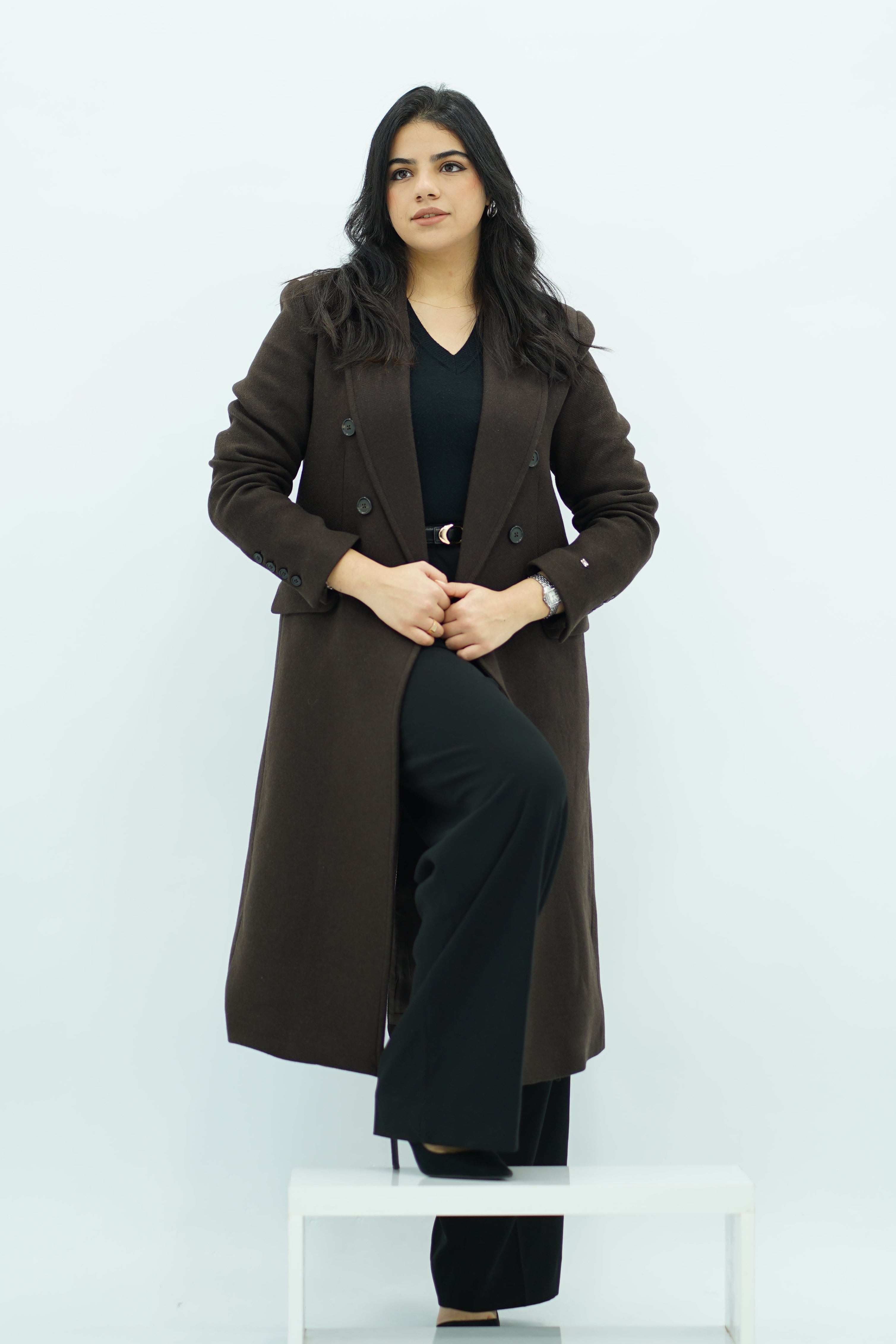 Manteau long ajusté Marron chocolat