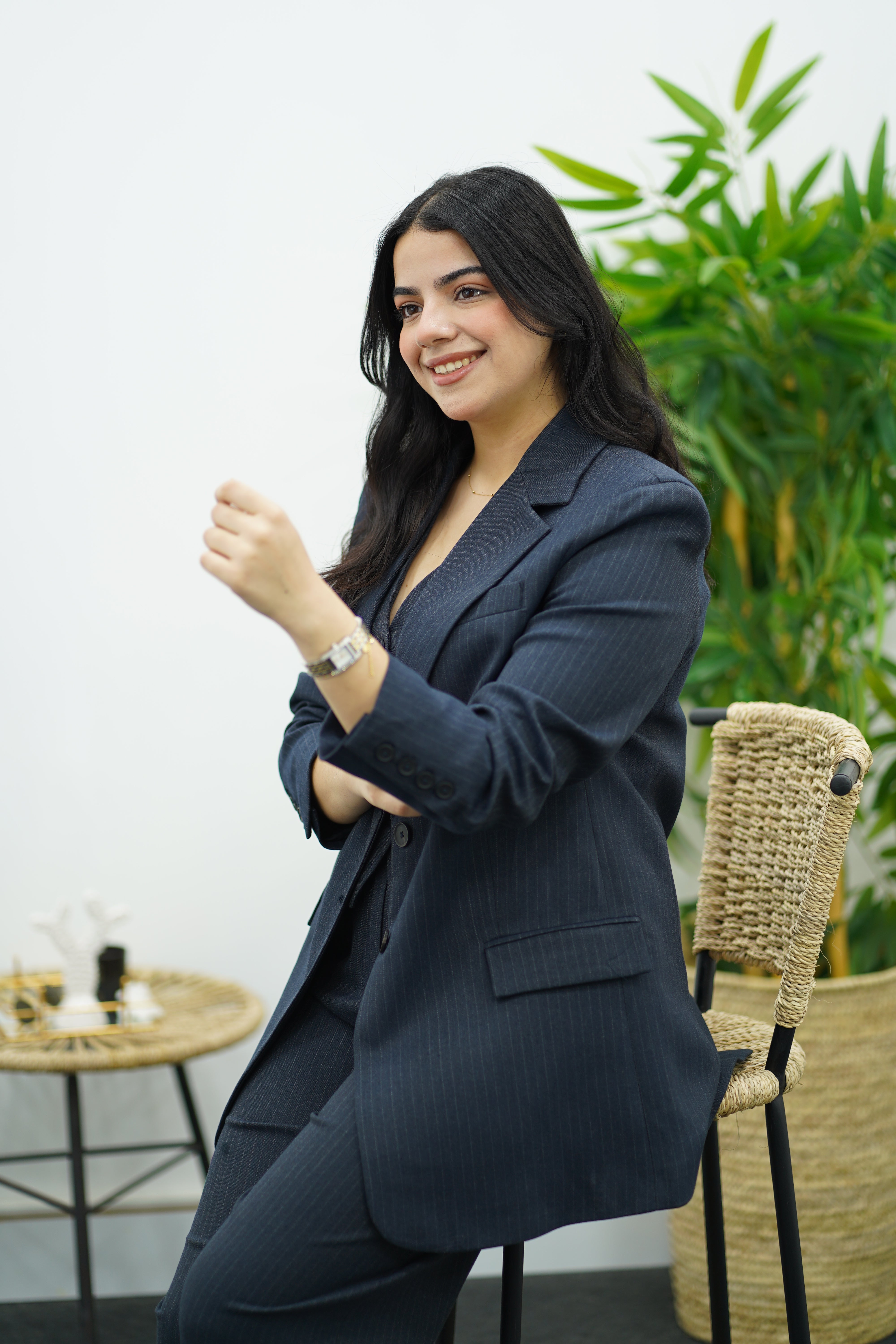 Tailleur rayé bleu nuit