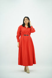Robe En popeline ceinturé Rouge