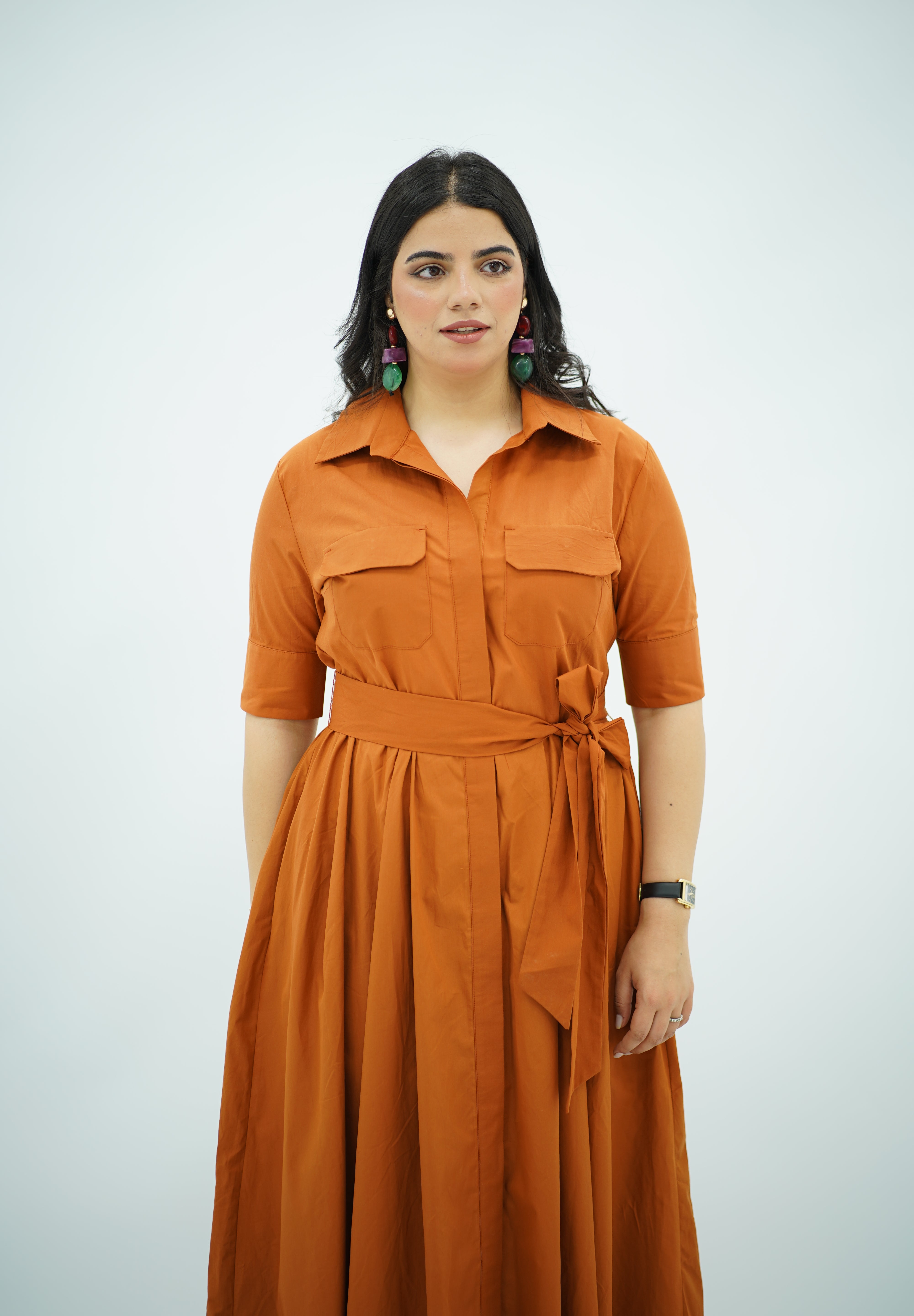 Robe en Popeline Orange
