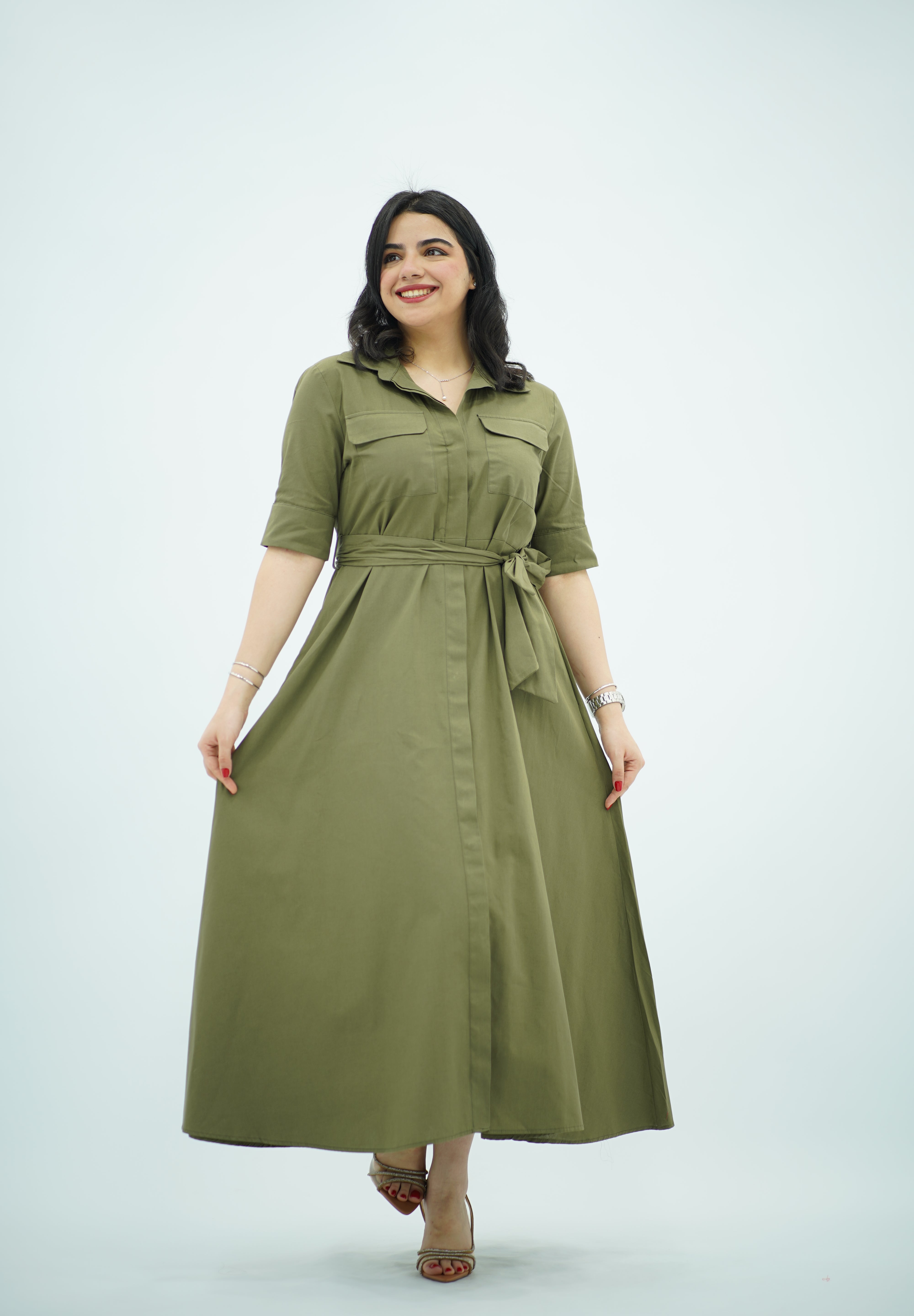 Robe en popeline Vert Kaki