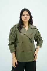 Trench court en similicuir Kaki