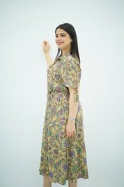Robe Mi-Longue Fleurie Jaune