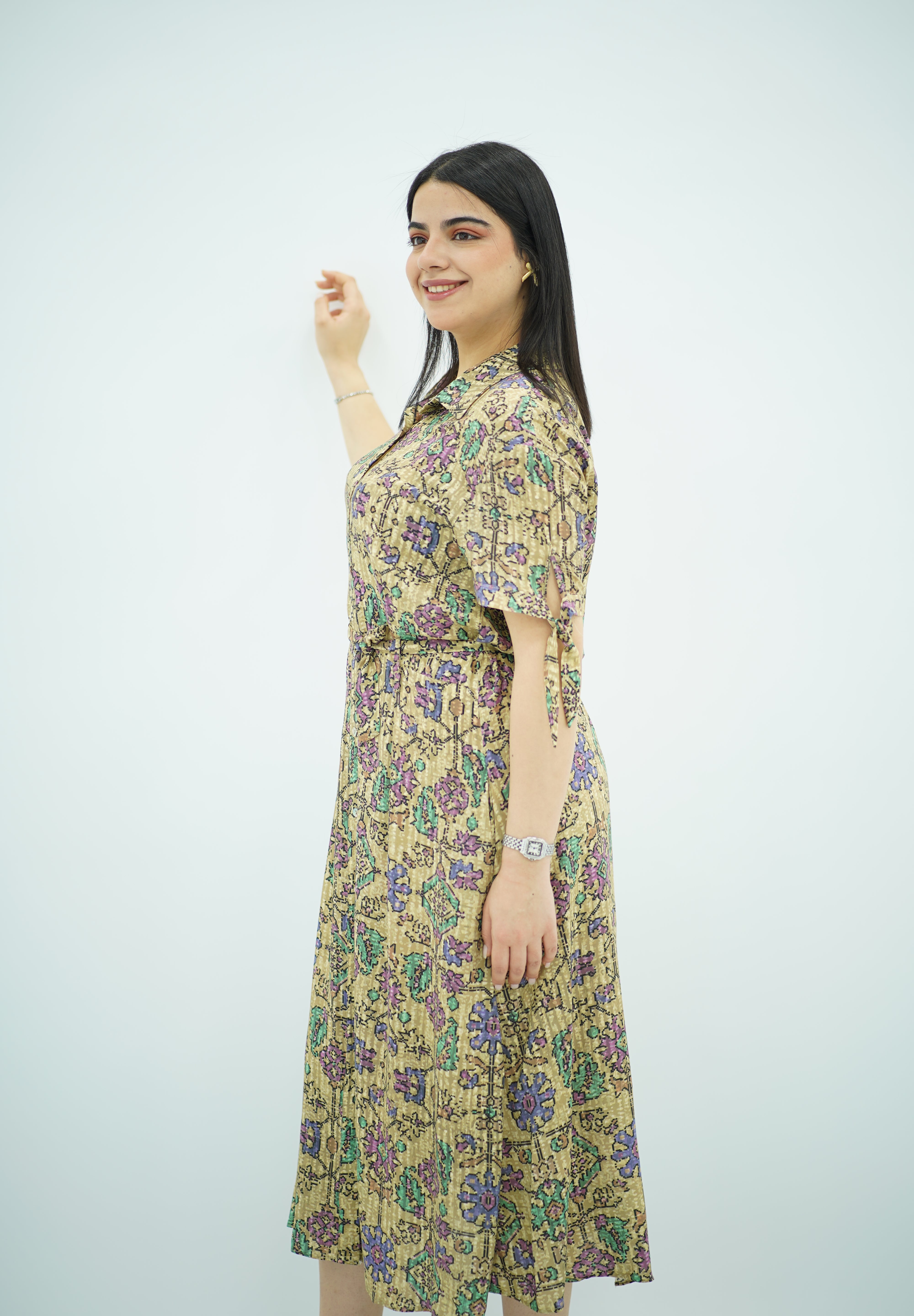 Robe Mi-Longue Fleurie Jaune
