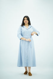Robe-chemise longue rayée bleu ciel