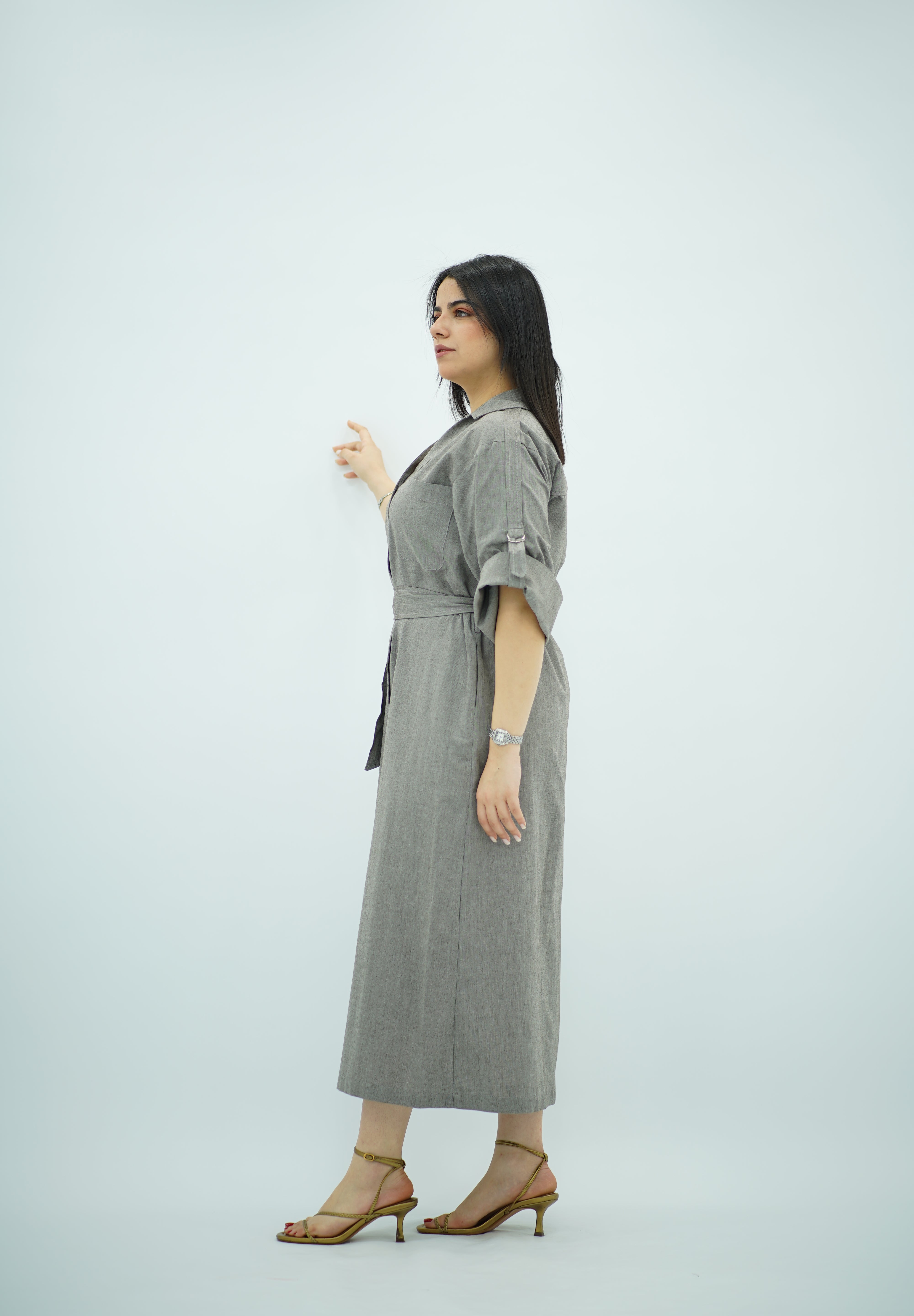 Robe Chemise Midi Gris Anthracite