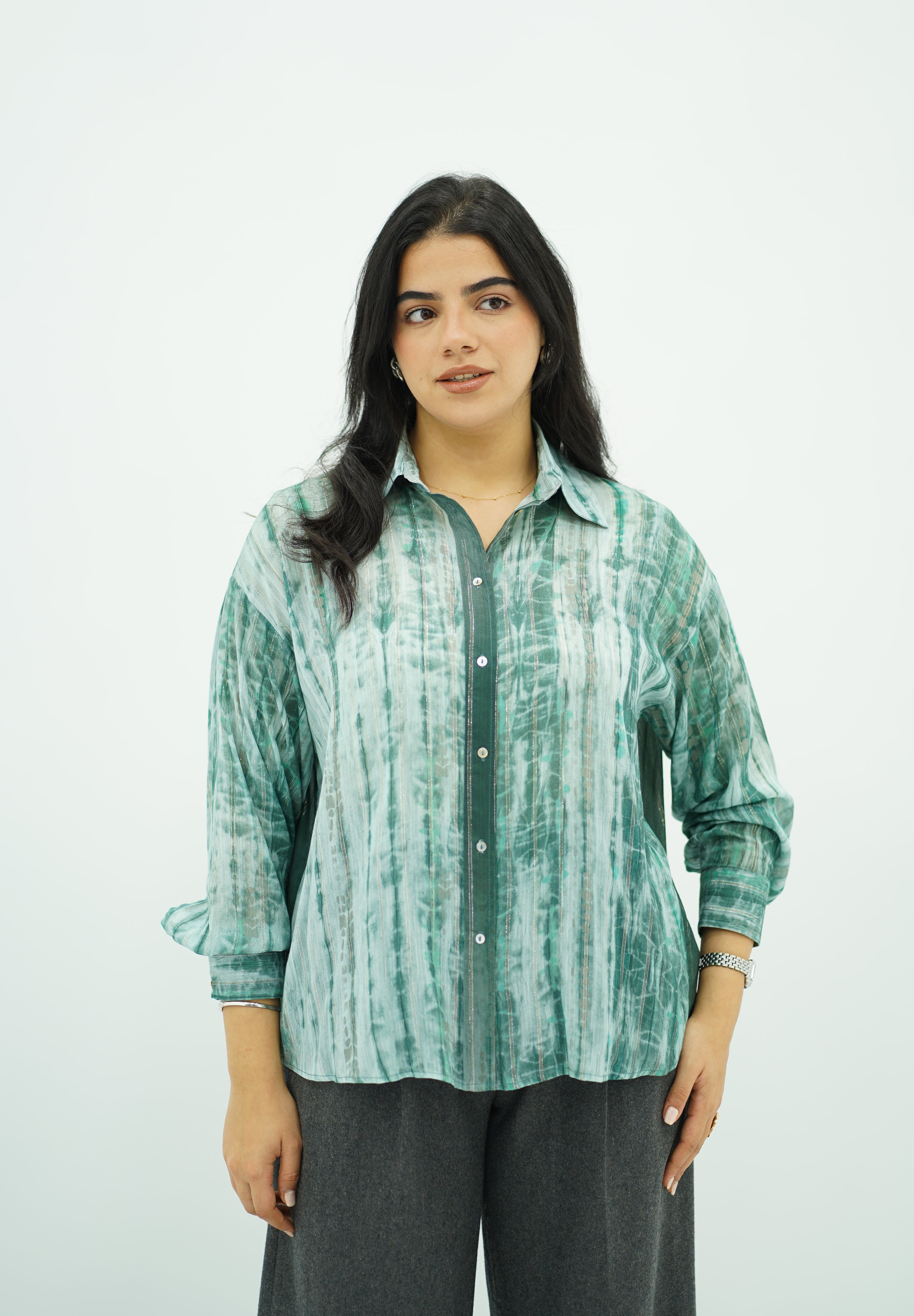 Chemise Oversize en Tie-Dye Vert et Blanc
