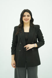 Blazer Noir Intemporel à Double Boutonnage