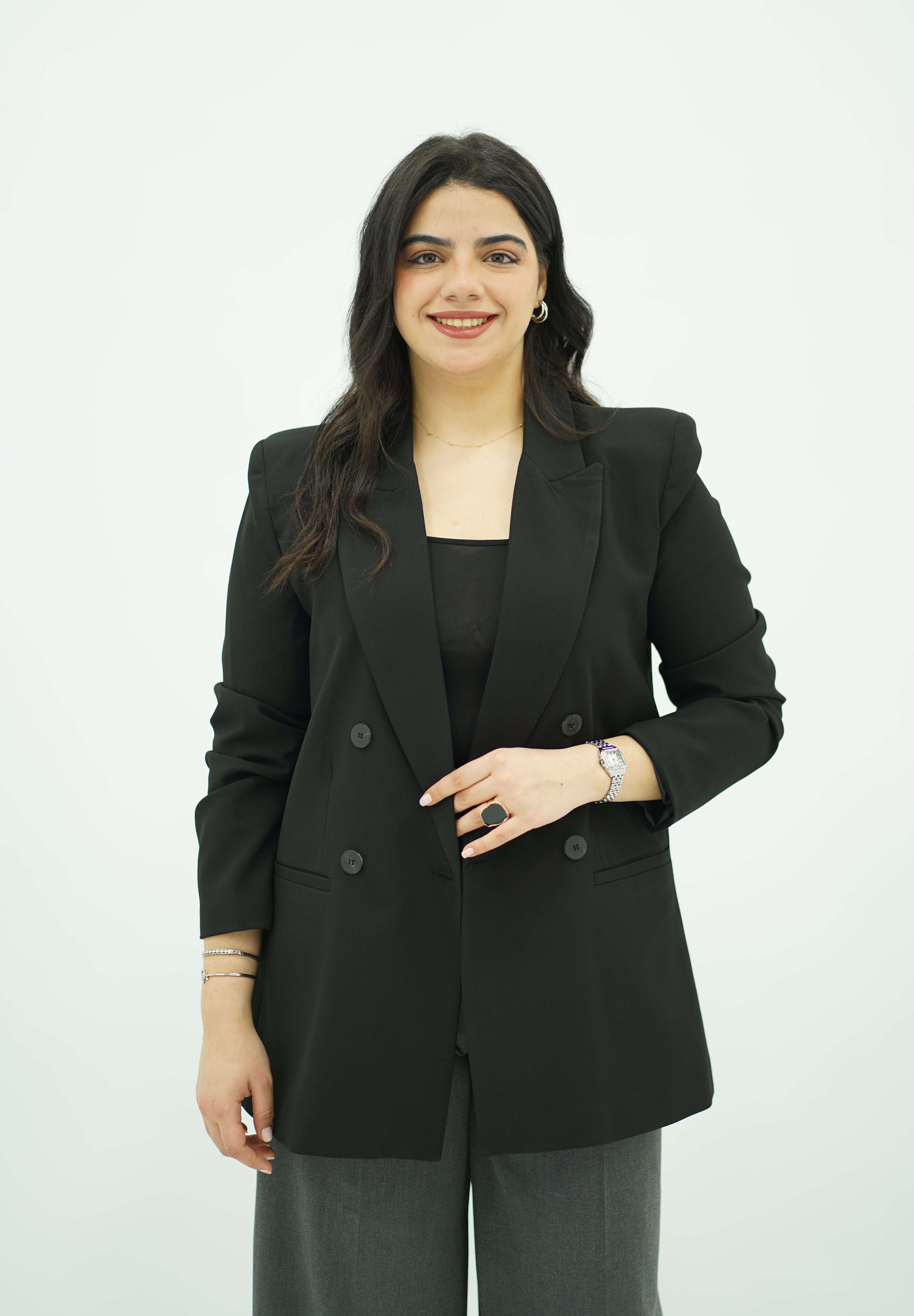 Blazer Noir Intemporel à Double Boutonnage