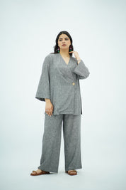 Ensemble en Lin croisé gris chiné