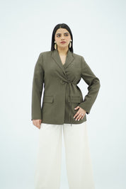 Veste cache-cœur en lin vert olive