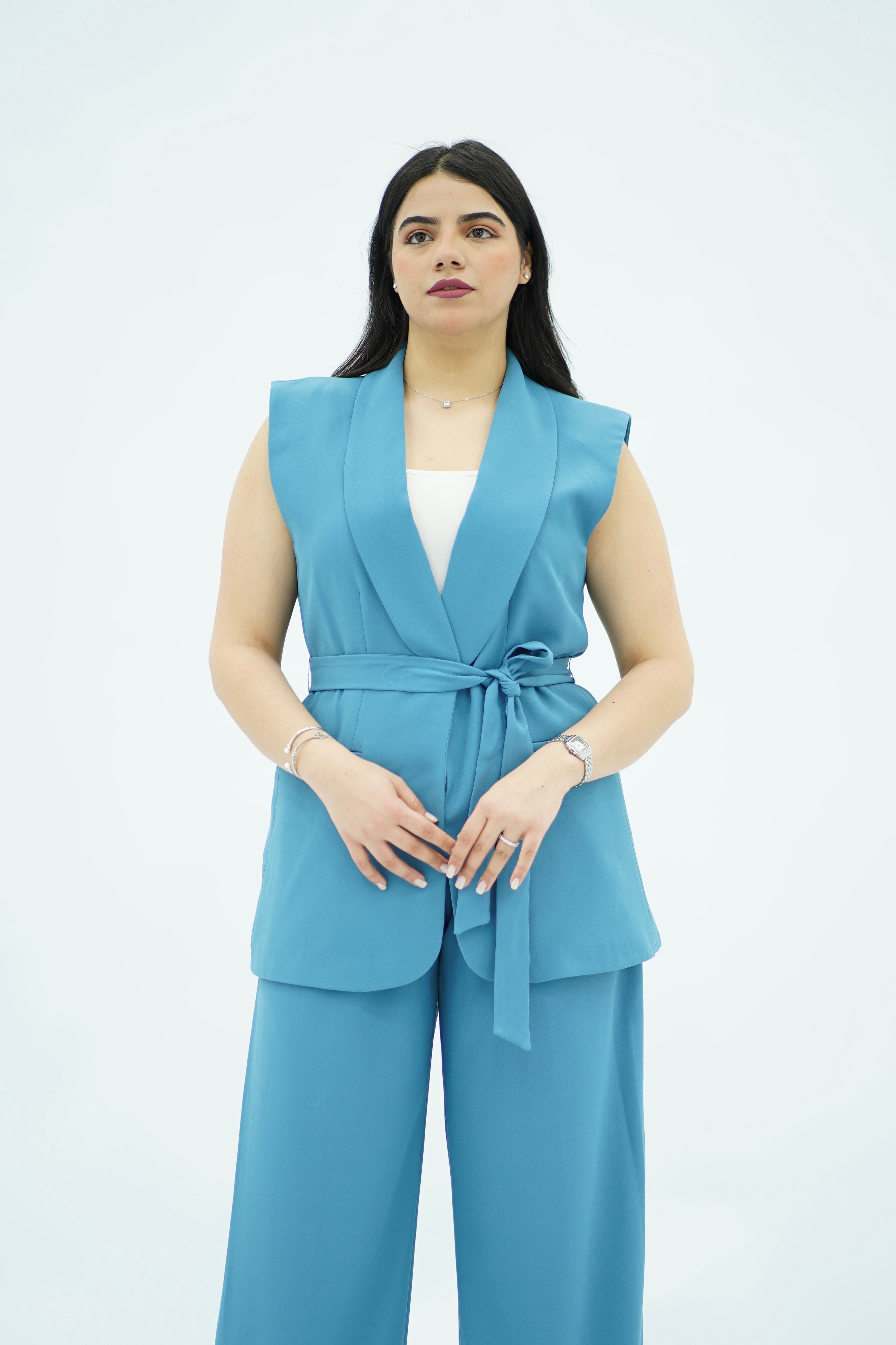 Gilet sans manches ceinturé – bleu azur