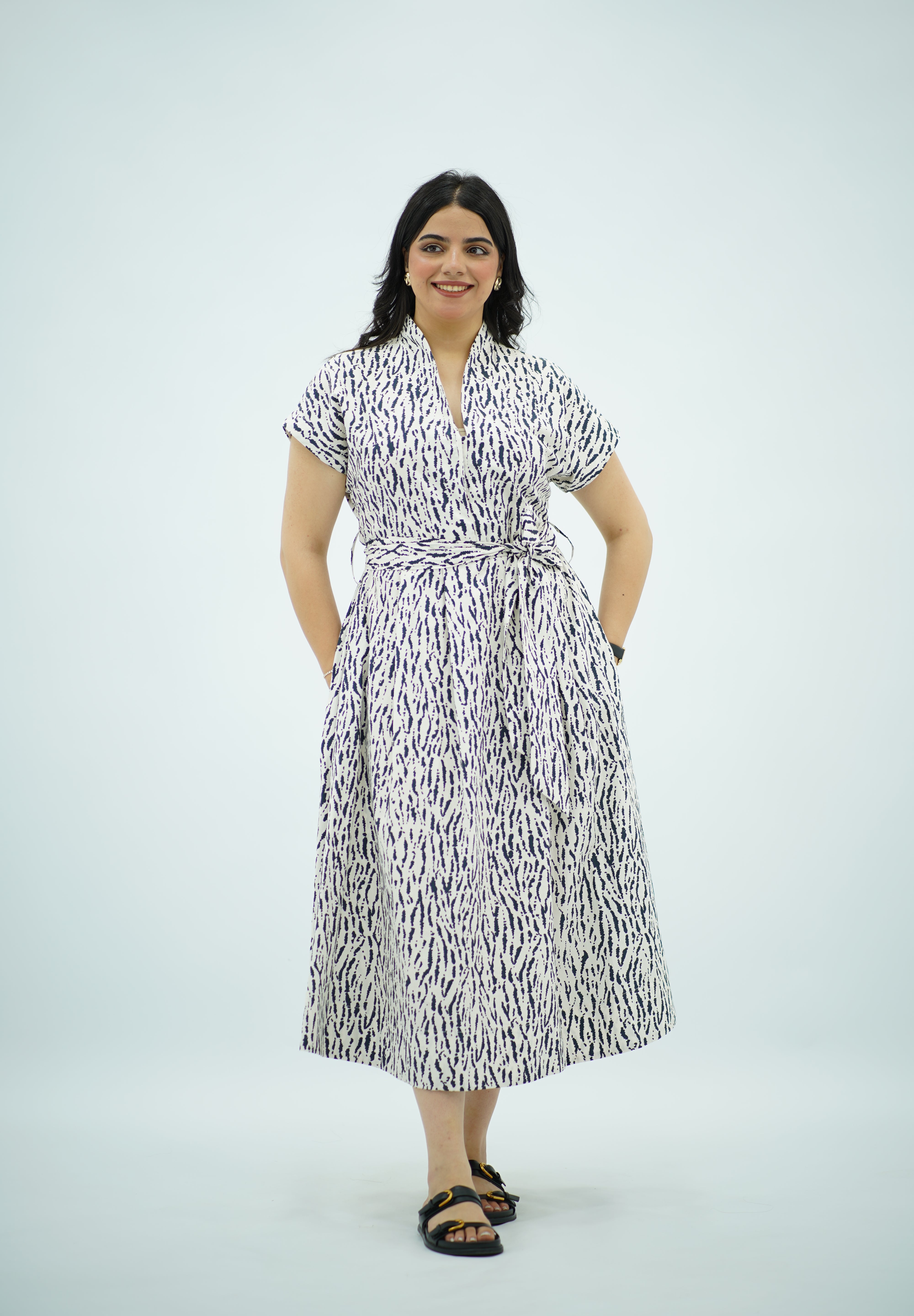 Robe midi imprimée avec ceinture
