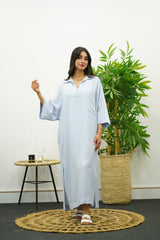 Robe Gandoura En crêpe- Bleu ciel